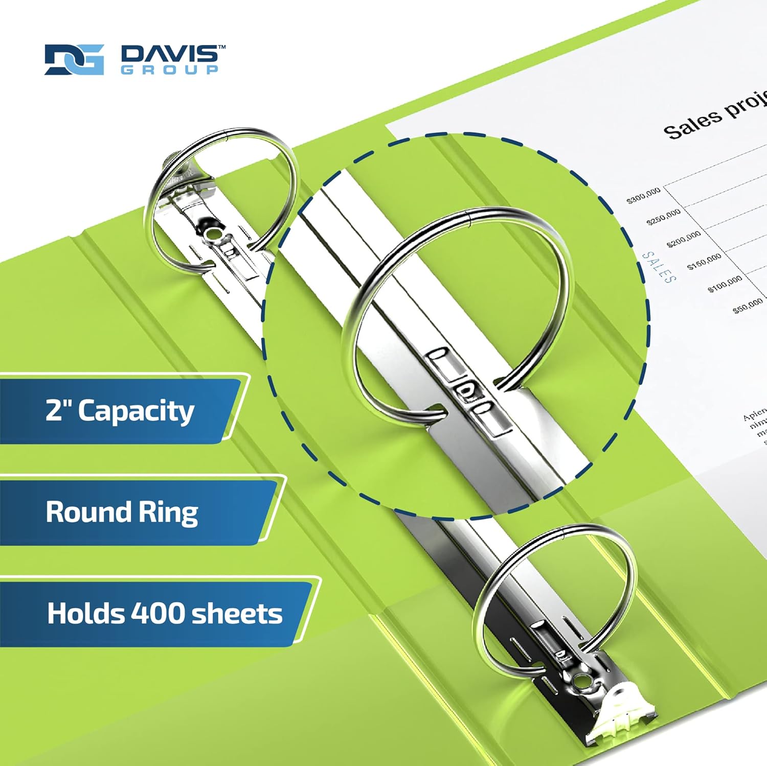 Premium Economy 6-Pack 3-Ring Binders for School or Office, Round-Ring Binders, 2 Inch, Lime Green