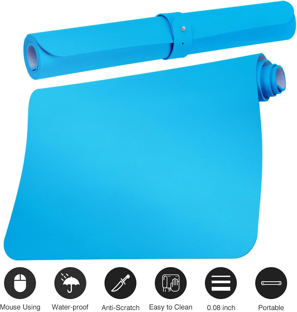 Boutilon Leather Desk Pad Protector,Non-Slip Mouse Pad,Laptop Desk Pad,Office Mouse Mat,Waterproof Leather Desk Blotter,Desk Writing Pad for Office and Home(M-Aqua Blue,30"x14")