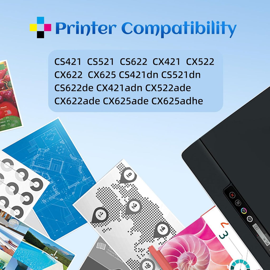 78C10K0 78C10C0 78C10M0 78C10Y0 High Yield Toner Cartridge Replacement for Lexmark CS421 CS521 CS622 CX522 CX421 CX622 CX625 CS622de CS521dn CS421dn CX421adn CX522ade Printer （4 Pack）