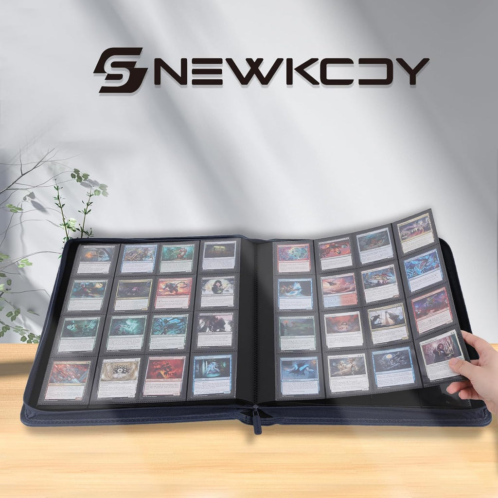 Snekdy premium 1024-pocket trading card binder, 16-pocket cards album, waterproof PU-leather Cover album with side loading, holds gaming, baseball, basketball & sports cards (Blue)