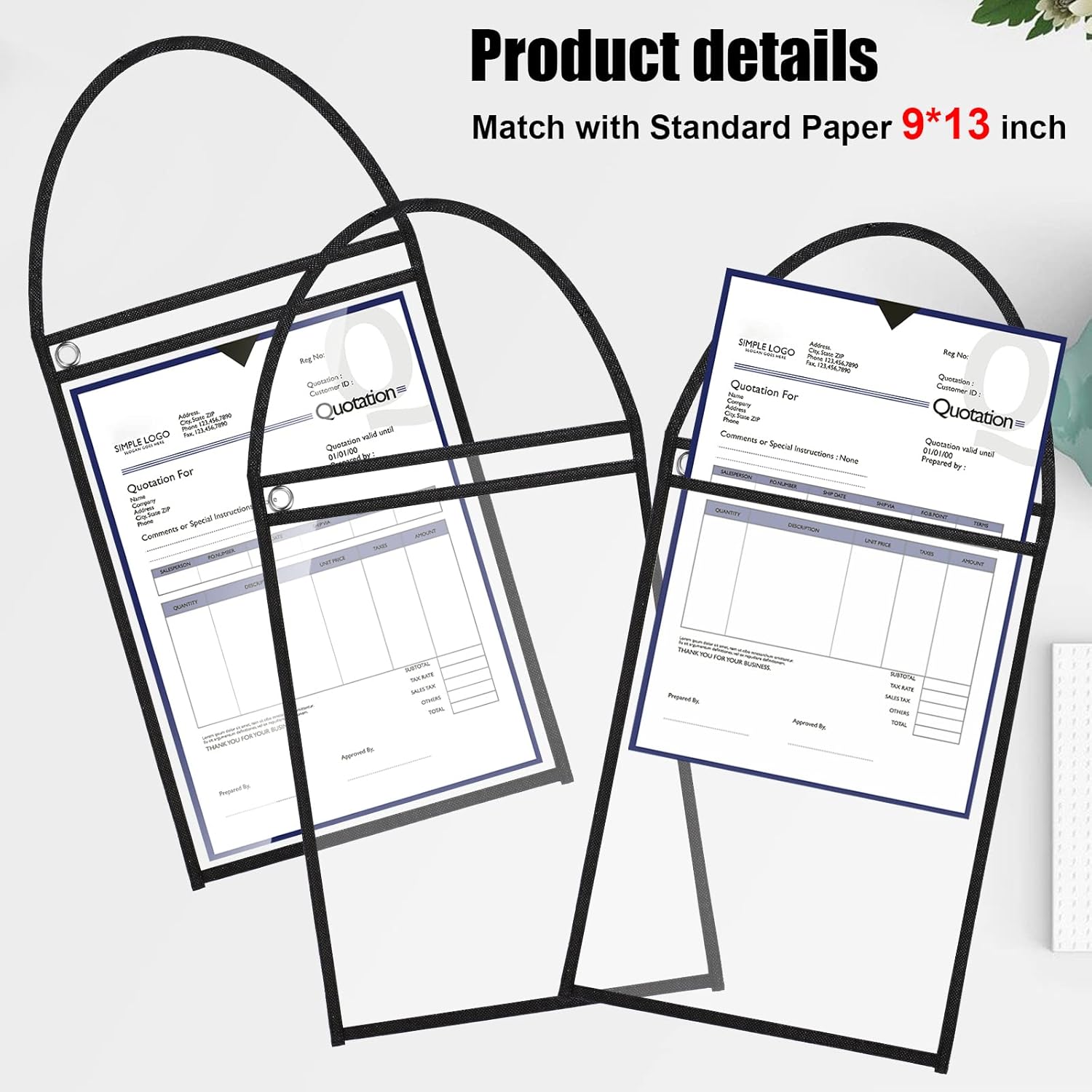Epakh 30 Pack Office Products Shop Ticket Holders with Hanging Strap 9 x 12 Inches, Dry Erase Pockets, Job Ticket Holders, Both Sides Clear, Welcome to Work Order(Black)