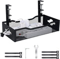 Large Under Desk Cable Management Tray - Heavy Duty Metal Cord Organizer with No Drill Installation for Office & Home Office Desks to Hide Wires & Power Strips (Black, XL)