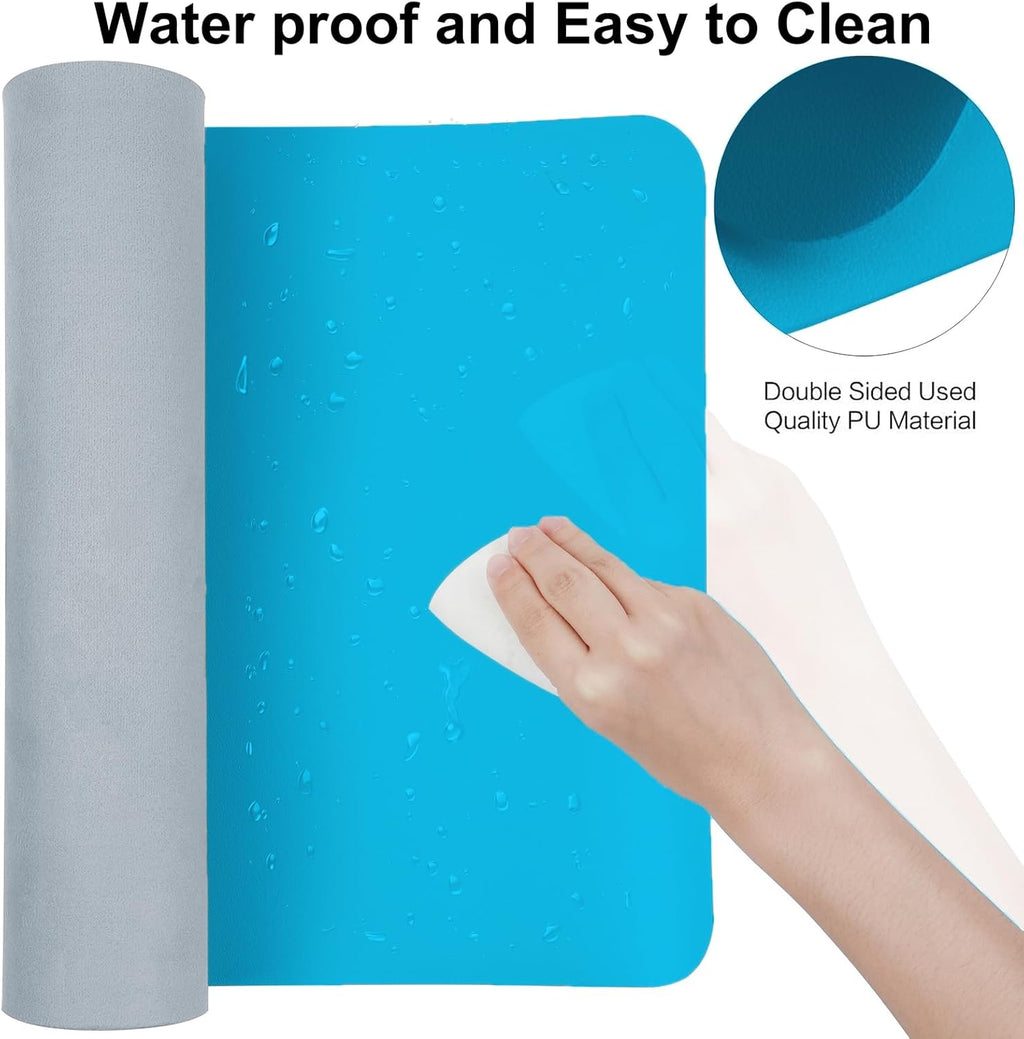 Boutilon Leather Desk Pad Protector,Non-Slip Mouse Pad,Laptop Desk Pad,Office Mouse Mat,Waterproof Leather Desk Blotter,Desk Writing Pad for Office and Home (M-Blue,30"x14")