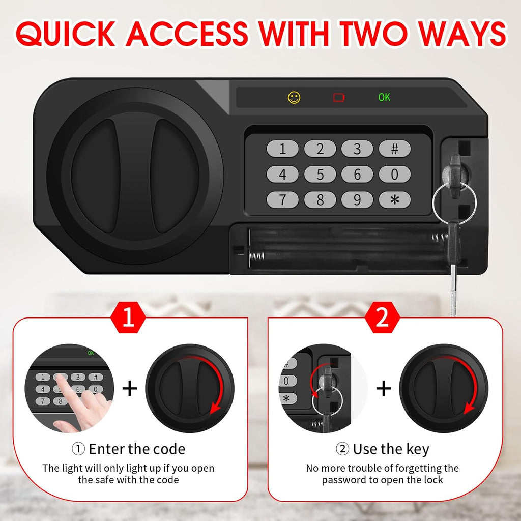 1.8 Cubic Feet Small Personal Safe for Home Use, Anti-theft Fireproof Lock Box with Programmable Keypad, Spare Keys and Removable Shelf, Digital Home Security Safe for Money Documents Medicines