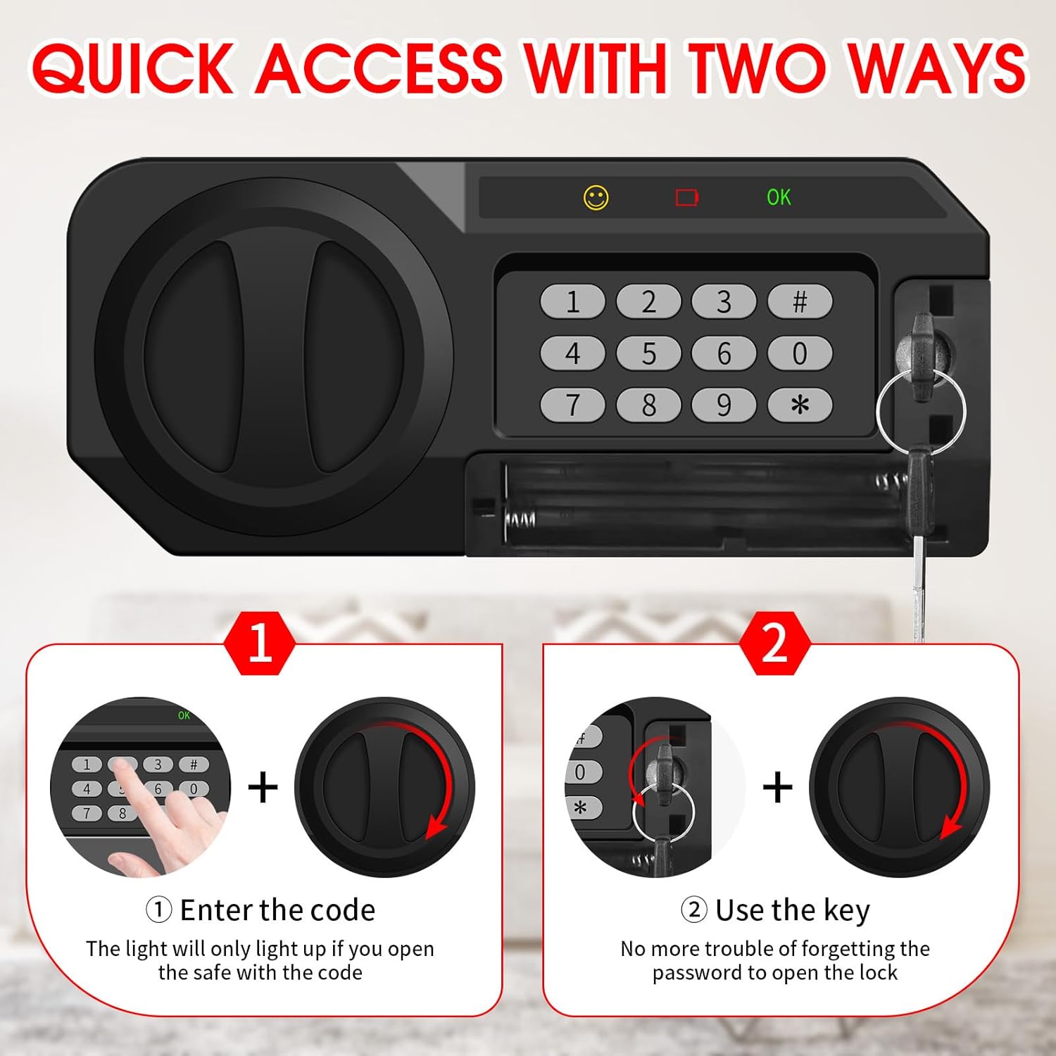 1.8 Cubic Feet Small Personal Safe for Home Use, Anti-theft Fireproof Lock Box with Programmable Keypad, Spare Keys and Removable Shelf, Digital Home Security Safe for Money Documents Medicines