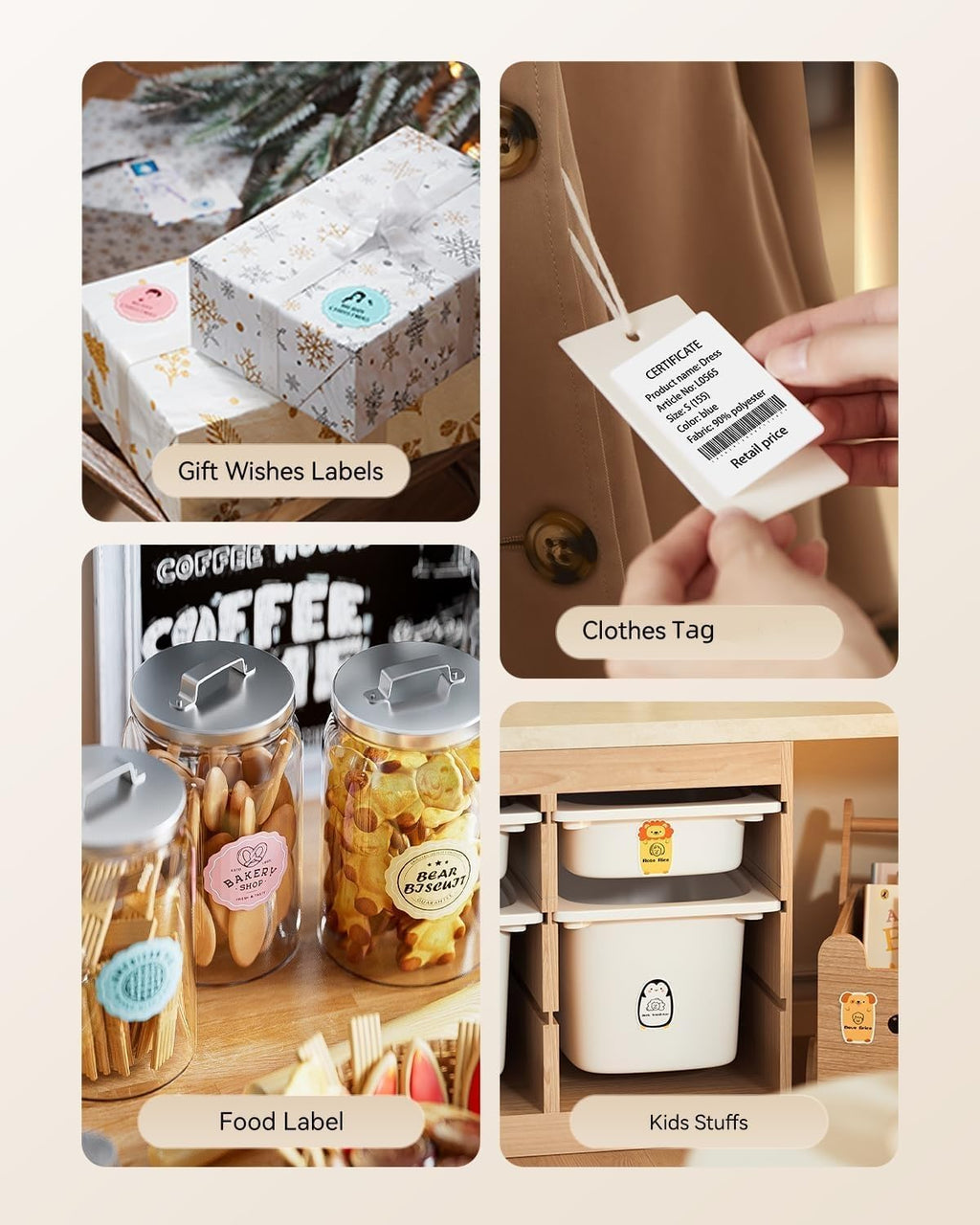 NIIMBOT B21 Label Maker, 2 Inch Portable Thermal Label Printer, Label Maker Machine with Tape, Compatible with Android, iOS & PC,Labeling for Home Storage Office and Small Business,Off-White