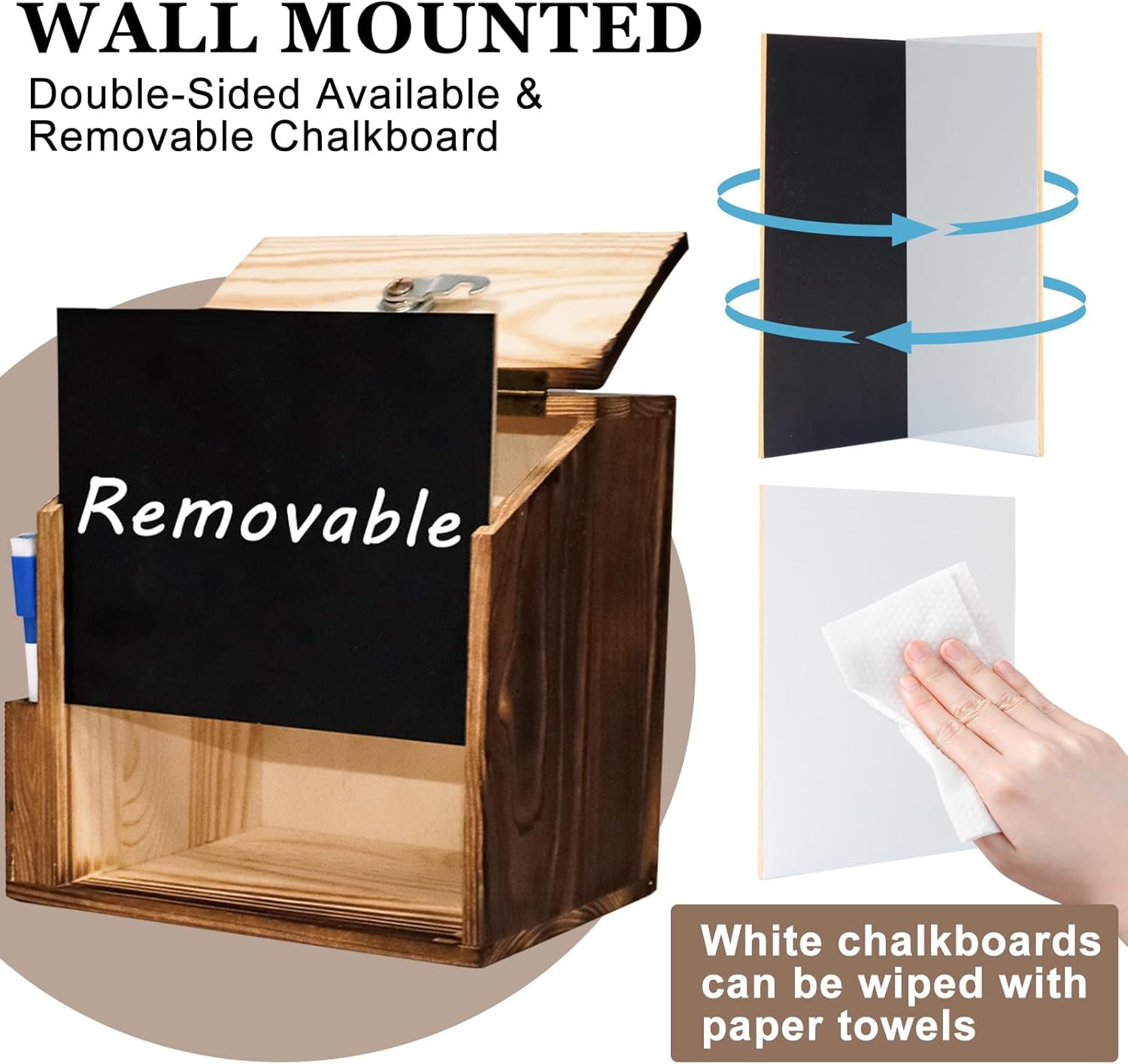 Wood Suggestion Box with Slot and Lock,Wooden Tip Money Drop Donation Boxes For Saving Fundraising,Prayer Ballot Comment Box Countertop Wall Mounted with Chalkboard and Keys for Church,Wedding