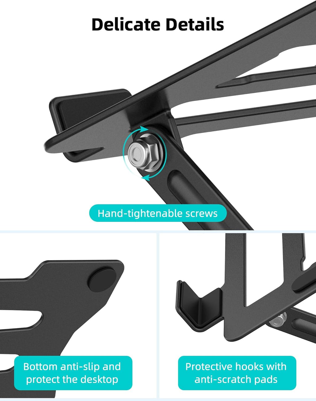 Laptop Tablet Stand, Universal Adjustable Carbon Steel Laptop Computer Stand, Ergonomic Foldable Portable Desktop Tray Cooling Holder Compatible with 10''-15.6'' Devices (Black)