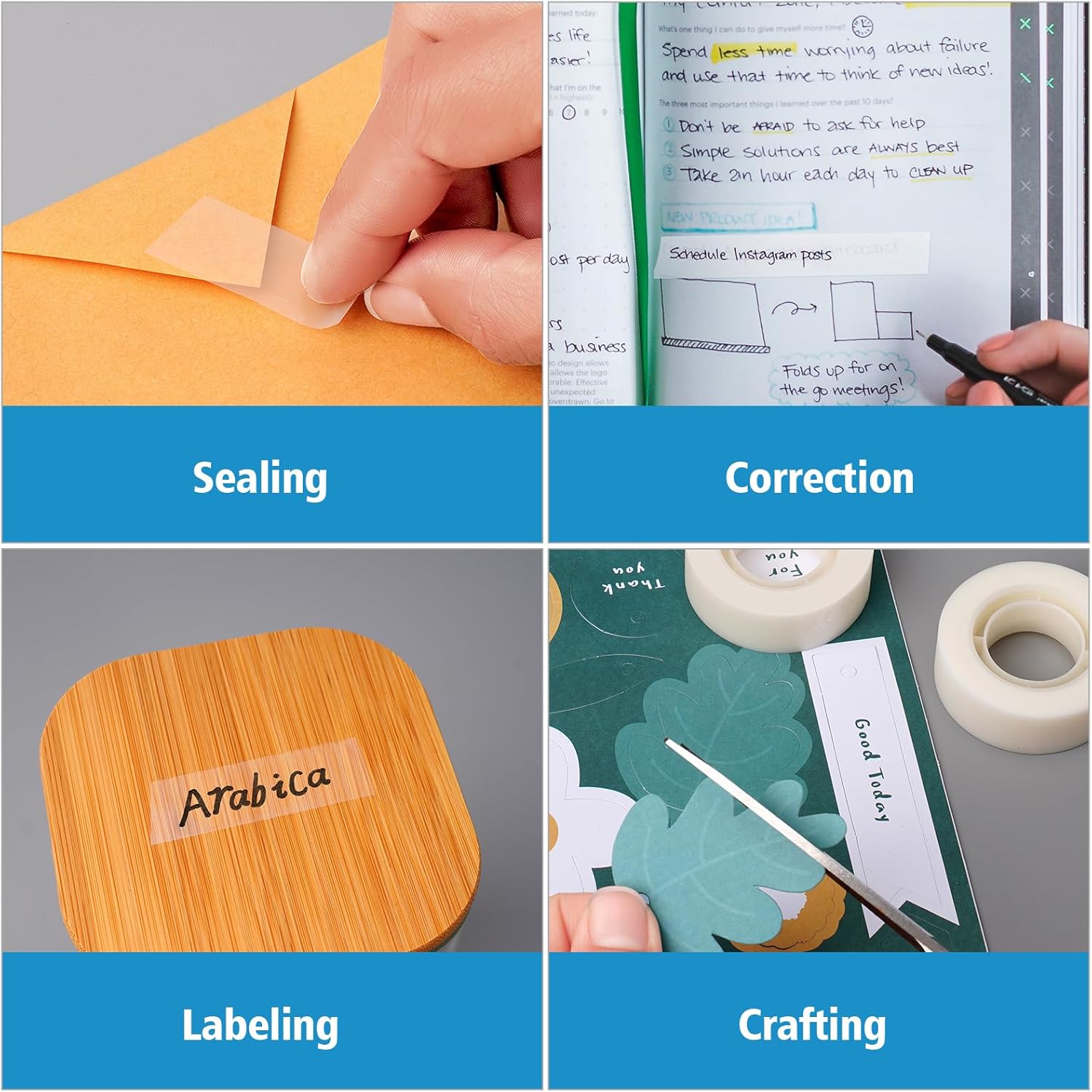 FeFu 16 Rolls Invisible Tape Refills 3/4 Inch X 1000 in, Translucent Tape for Dispenser Refill 1 Inch Core Easy Tear