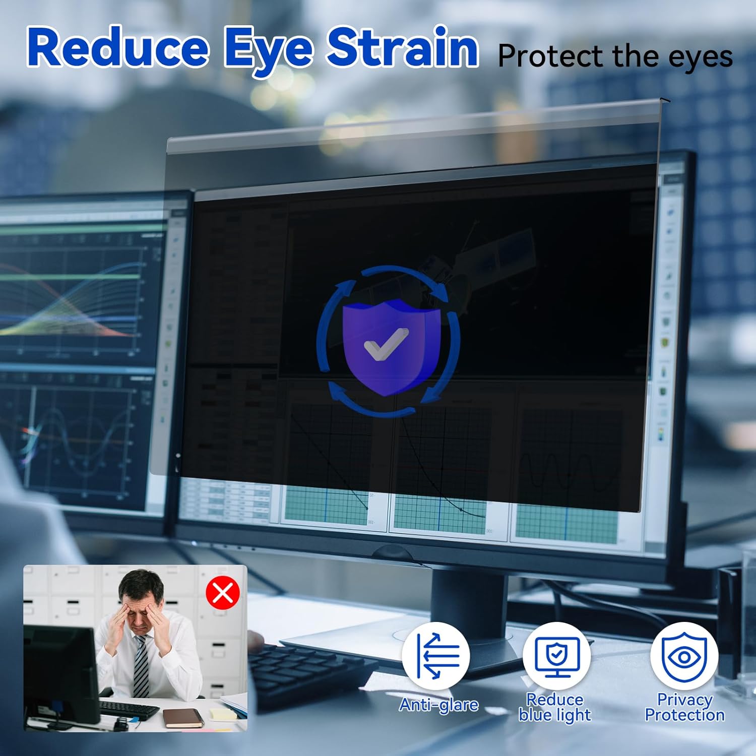 MOSISO 23-24 inch Computer Privacy Screen Protector for 16:9 Monitor, Eye Protection Frame Hanging Type Removable Anti-Scratch Acrylic Privacy Filter for Diagonal 23,23.6,23.8,24 inch PC Monitor