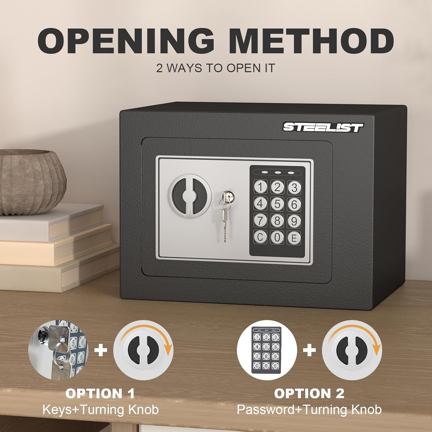 Small Safes with Fireproof Bag, 0.23 Cubic Fireproof Safe for Home, Safety Box with Key, Black Digital Security Safes, Fire Proof Safe for Jewelry, Cash, Personal Box for Hotel, Busines