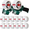 2 Pack Packing Tape Dispenser Gun with 12 Roll Packing Tape 2 Inch Gun 2.7 Mil Heavy Duty Packaging for Shipping, Moving, Carton and Box Sealing (Green)