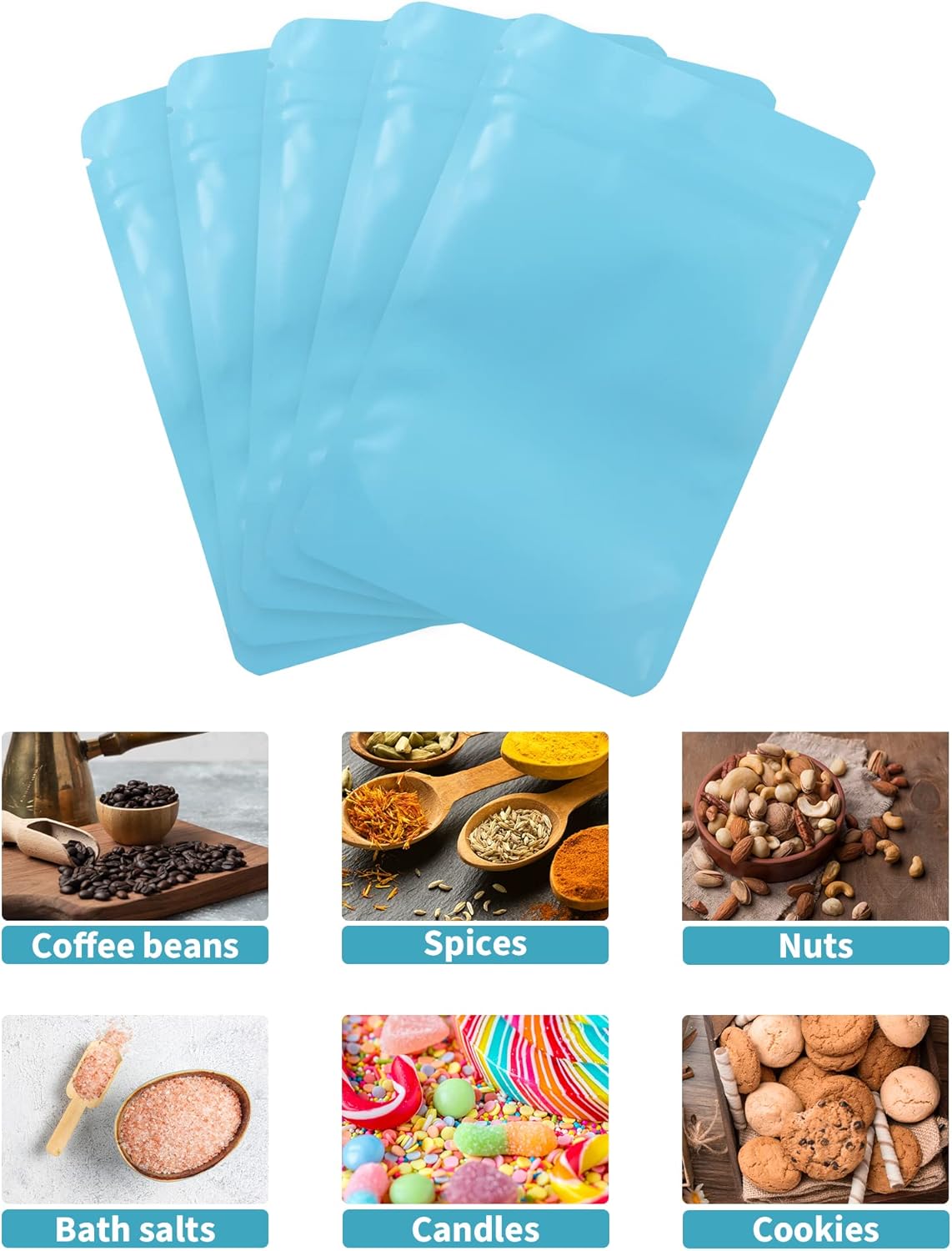 100 Pack Resealable Stand Up Bags,4.7" x 7.9" Smell Proof Pouch Sealable Foil Pouch Bags for Packaging (Blue)