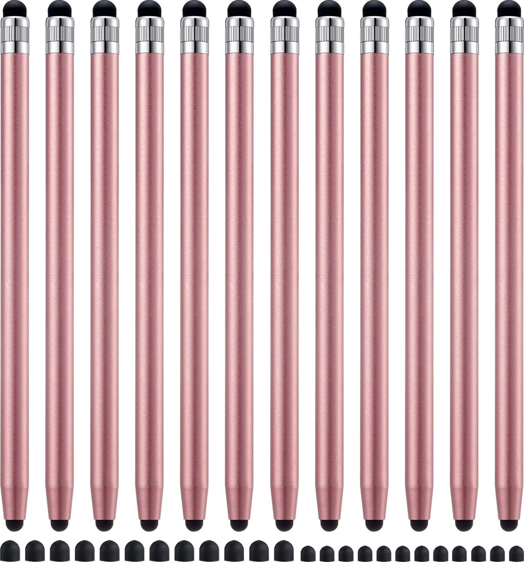 LINFANC 12Pcs Rose Gold Stylus Pen for Touchscreen, 2-in-1 High Precision & Sensitivity Stylus Pen for iPhone/iPad/Android Smartphones and Tablets Compatible with All Touch Screens