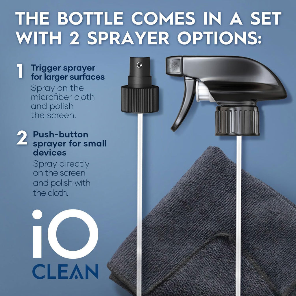 Screen Cleaner Spray (16oz + mini Cleaner) – Best Large Cleaning Kit for LCD LED OLED TV, Smartphone, iPad, Laptop, Touchscreen, Computer Monitor, Electronic Devices, Microfiber Cloth and 2 Nozzles