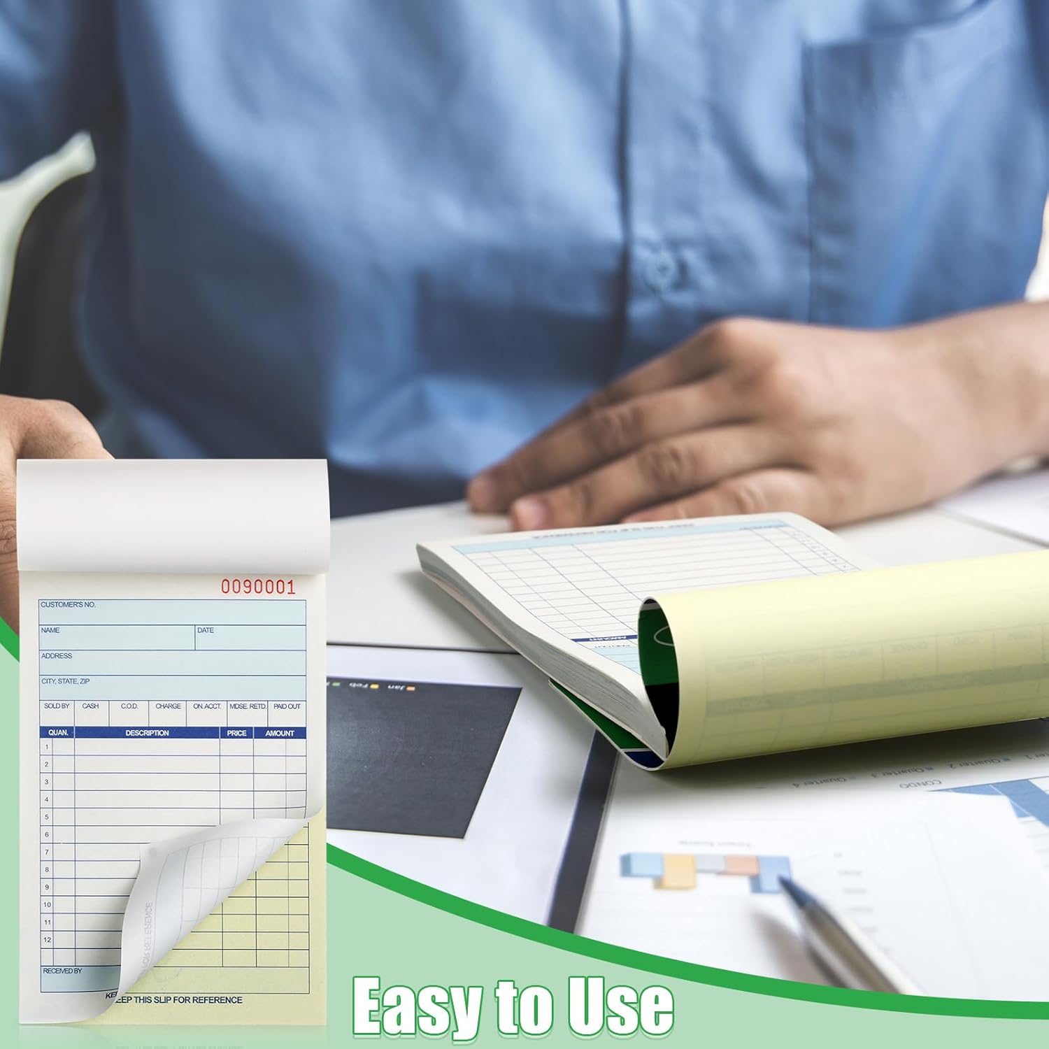 Lincia 6 Pads Sales Order Books 2 Part Carbonless (White/Canary Yellow) Receipt with Carbon Copies Cover Receipt Form Invoice 50 Sets Per Book (4.18 x 7.2 Inch/ 10.6 x 18.3 Cm)