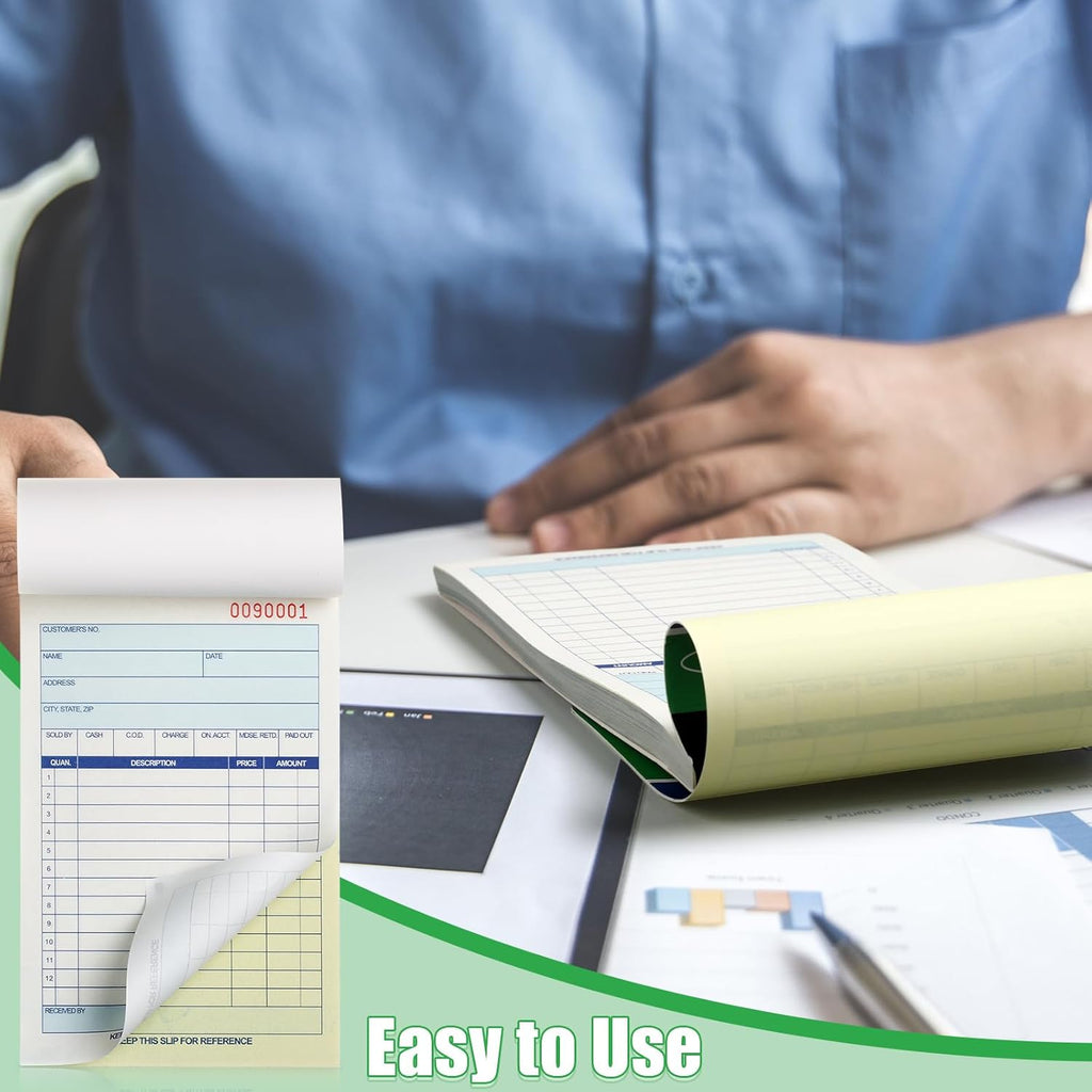 Lincia 12 Pads Sales Order Books 2 Part Carbonless (White/Canary Yellow) Receipt with Carbon Copies Cover Receipt Form Invoice 50 Sets Per Book (4.18 x 7.2 Inch/ 10.6 x 18.3 Cm)