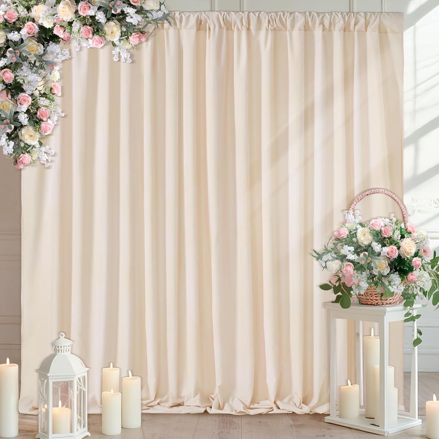 Ivory Backdrop Curtains Photography Background Drapes: 20ft x 10ft Polyester Fabric Panels - for Birthday Anniversary Ceremony Decorations