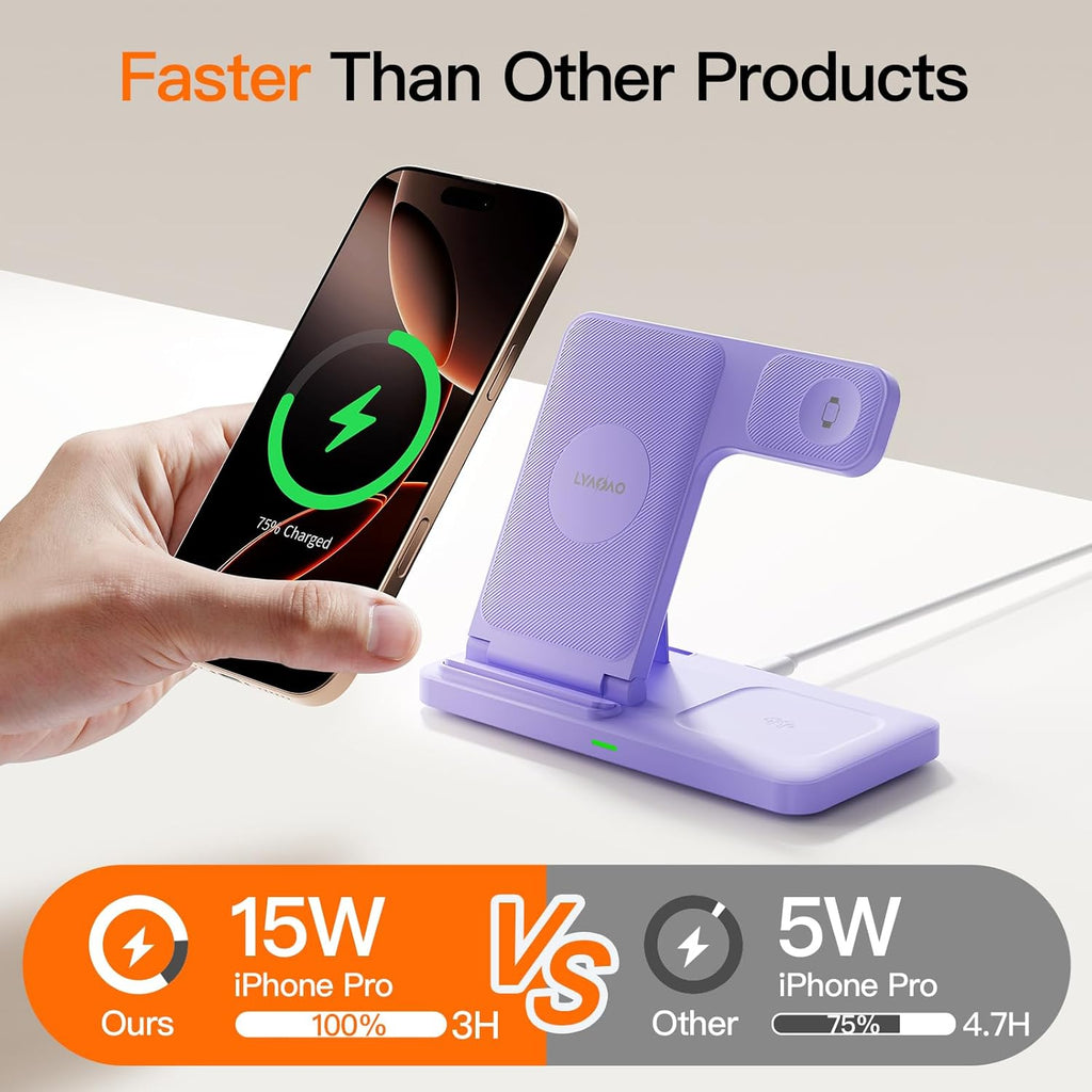 2025 3 in 1 Wireless Charger for iphone17 16 15 14 13 12 11 XR 8, Apple Charging Station for Apple Watch 10/9/Ultra/8/7/SE/6/5/4 & AirPods Series, Wireless Charging Station for Multiple Devices Apple