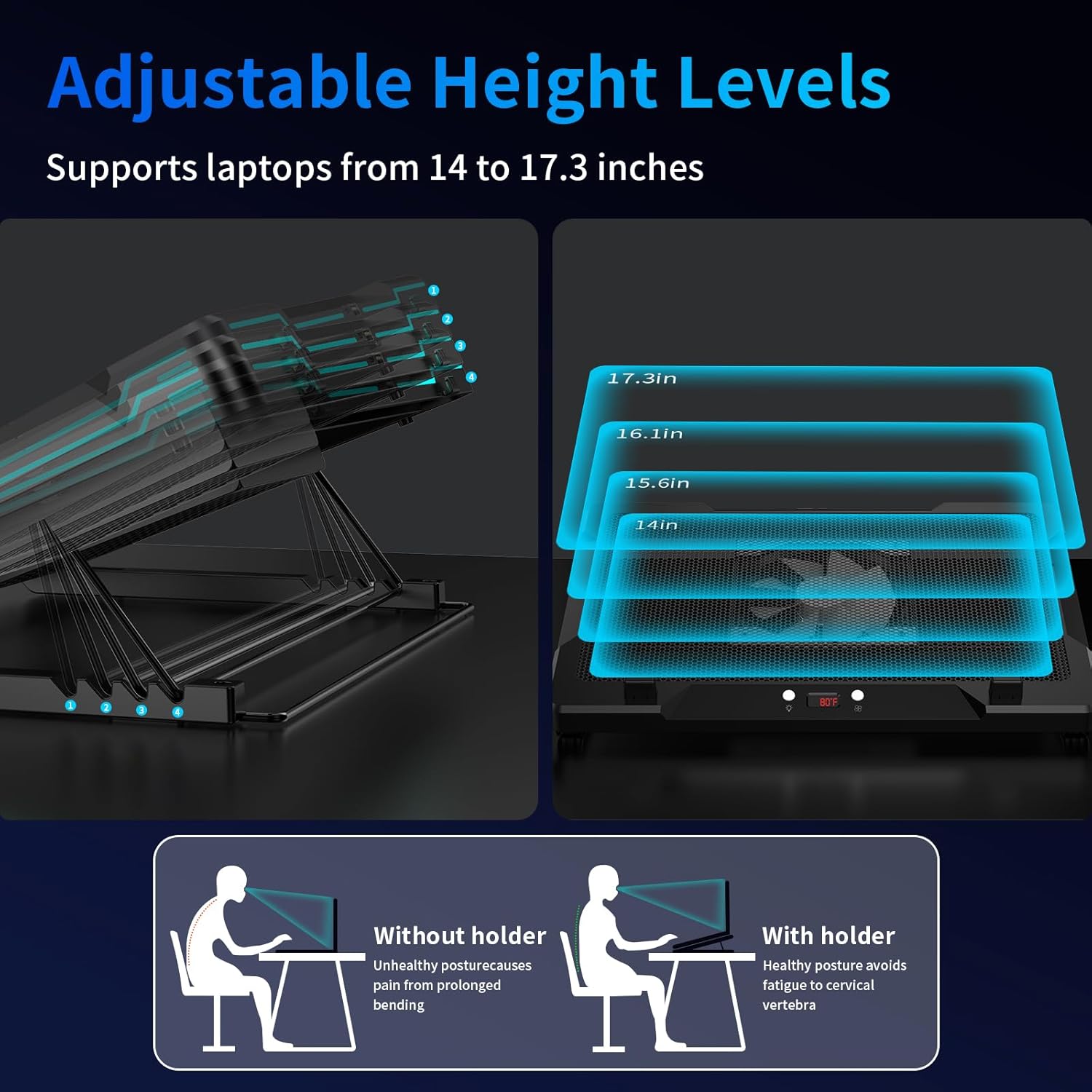DEPGI Laptop Cooling Pad, Laptop Cooler Stand with 5.5" Movable Fan Easy to Clean, 10 RGB Light Modes, Auto Temp Sensor & 3-Speed Manual Control, Ultra Quiet ≤40dB for 14–17.3 Inch Laptops