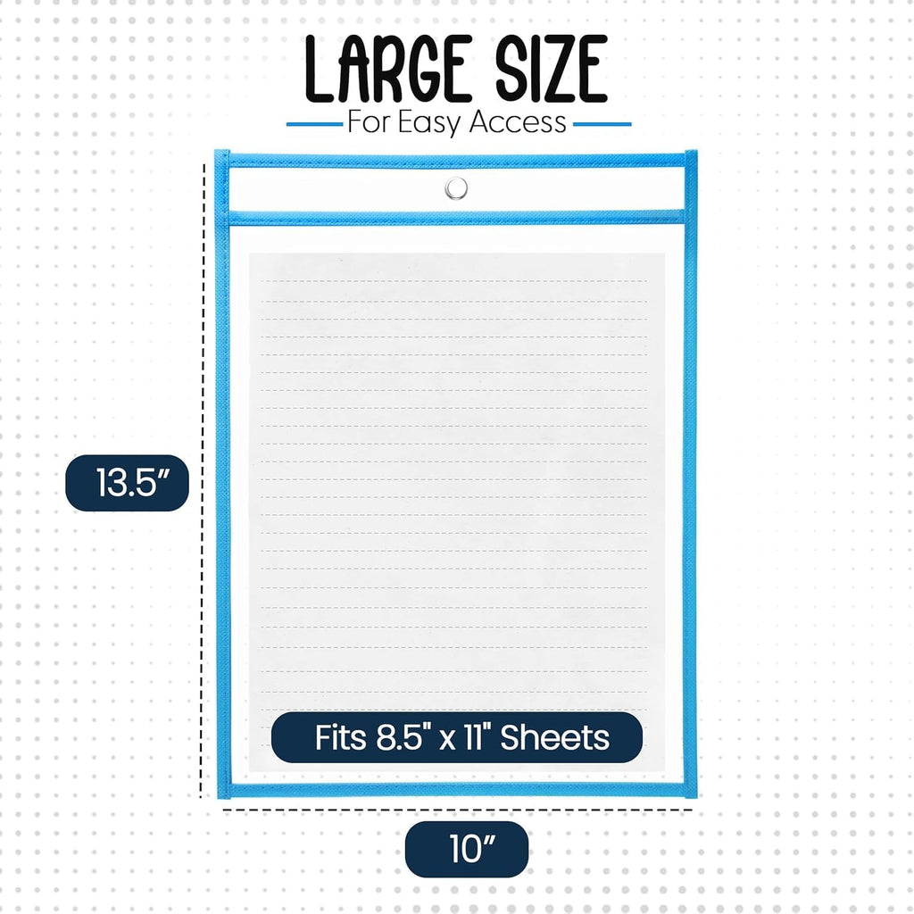 Essex Wares - 6 Pack, Blues & Greens, Water-Resistant Dry Erase Pocket Document Protectors, 10" Wide x 13.5" Tall - Dry Erase Clear Plastic Sleeves - Reusable & Easy Erase Plastic Invoice Holders