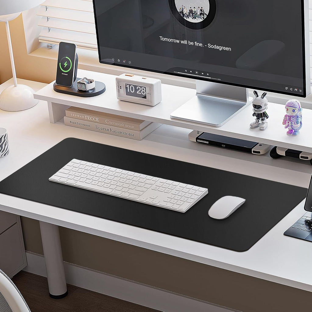 Boutilon Leather Desk Pad Protector,Non-Slip Mouse Pad,Laptop Desk Pad,Office Mouse Mat,Waterproof Leather Desk Blotter,Desk Writing Pad for Office and Home (XXXL-Black,47"x 24")