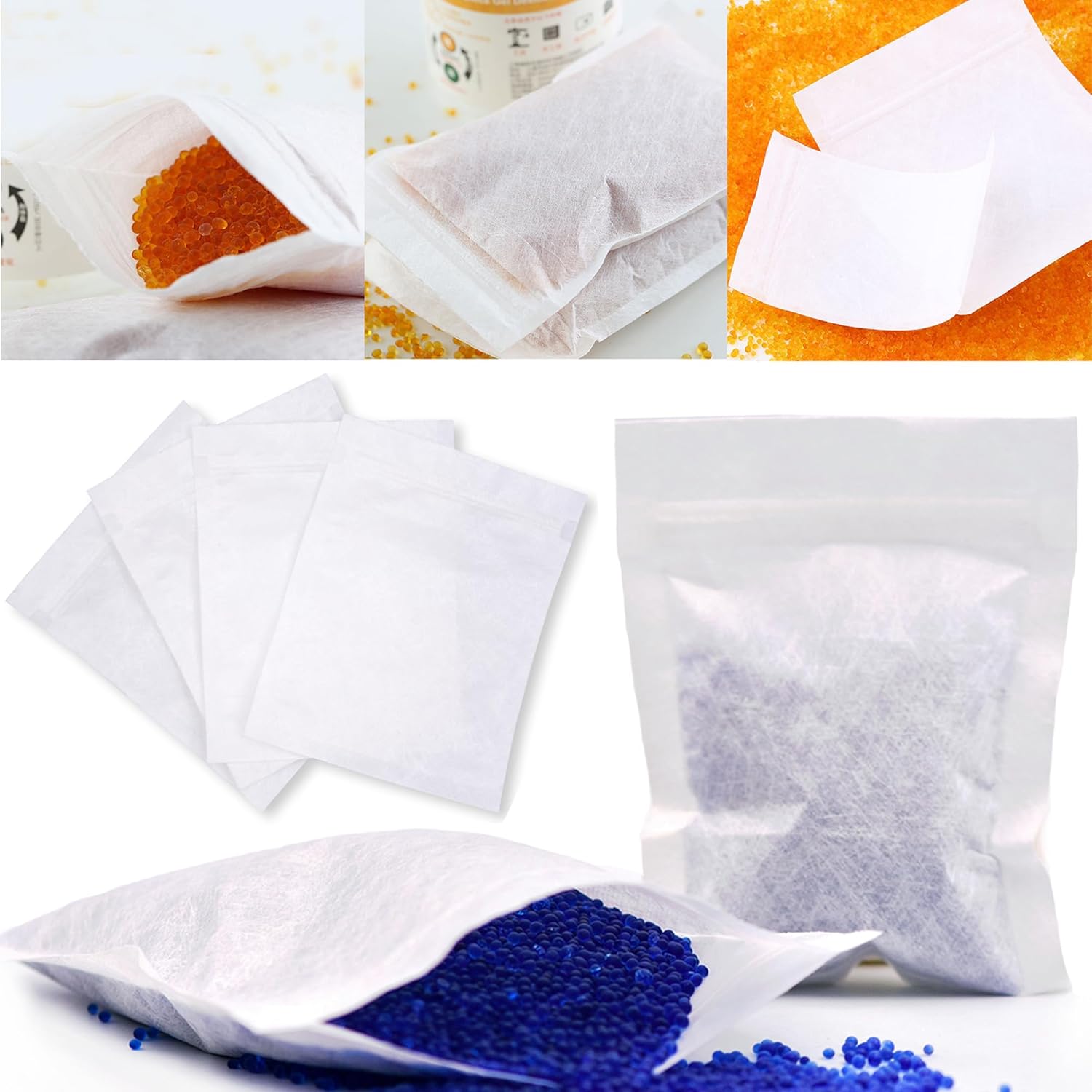 100 Packs Breathable Paper Bags, 6.3 by 8.2 Inch Resealable Nonwoven Ziplock Storage Bags, Sucn for Silica Gel Beads, Desiccant, Jewelry, Samples