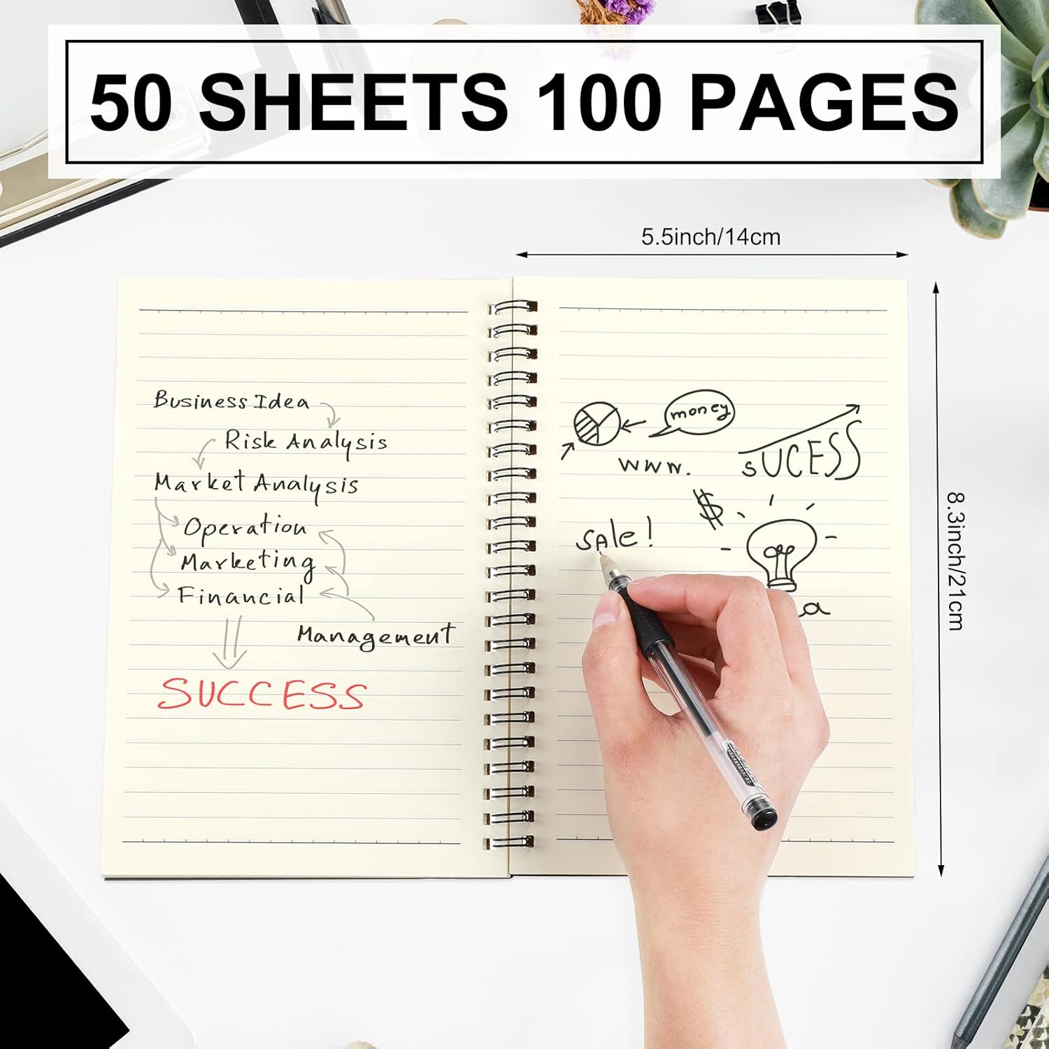 Yahenda Spiral Notebook Bulk A5 Journal Lined 8.3'' x 5.5'' Writing Composition Paper Small Notepad Subject Notebook for Students Office Business Back to School Supplies(Black,2 Pcs)