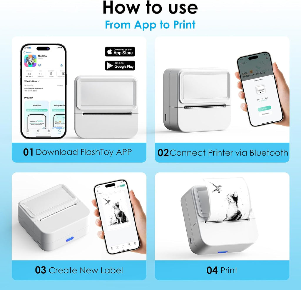 Bluetooth Sticker Printer with 1 Roll of Sticker Paper, Y2C Mini Sticker Maker Machine, Pocket Thermal Label Maker Machine with Tape for DIY, Notes, Label – Ideal Gift for Kids&Student, White