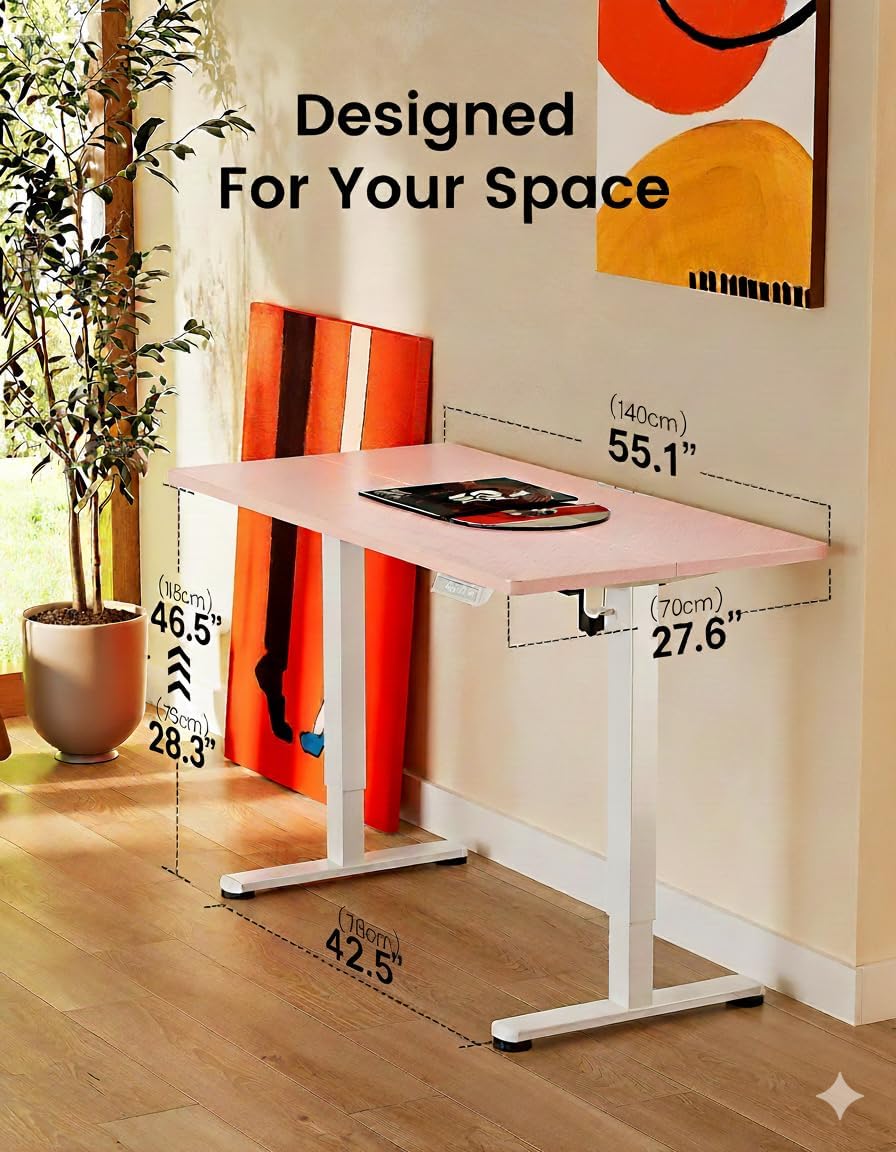 ErGear Height Adjustable Electric Standing Desk, 55 x 27.5 Inches Sit Stand up Desk, Memory Computer Home Office Desk with Two-Piece Desktop (Pink)