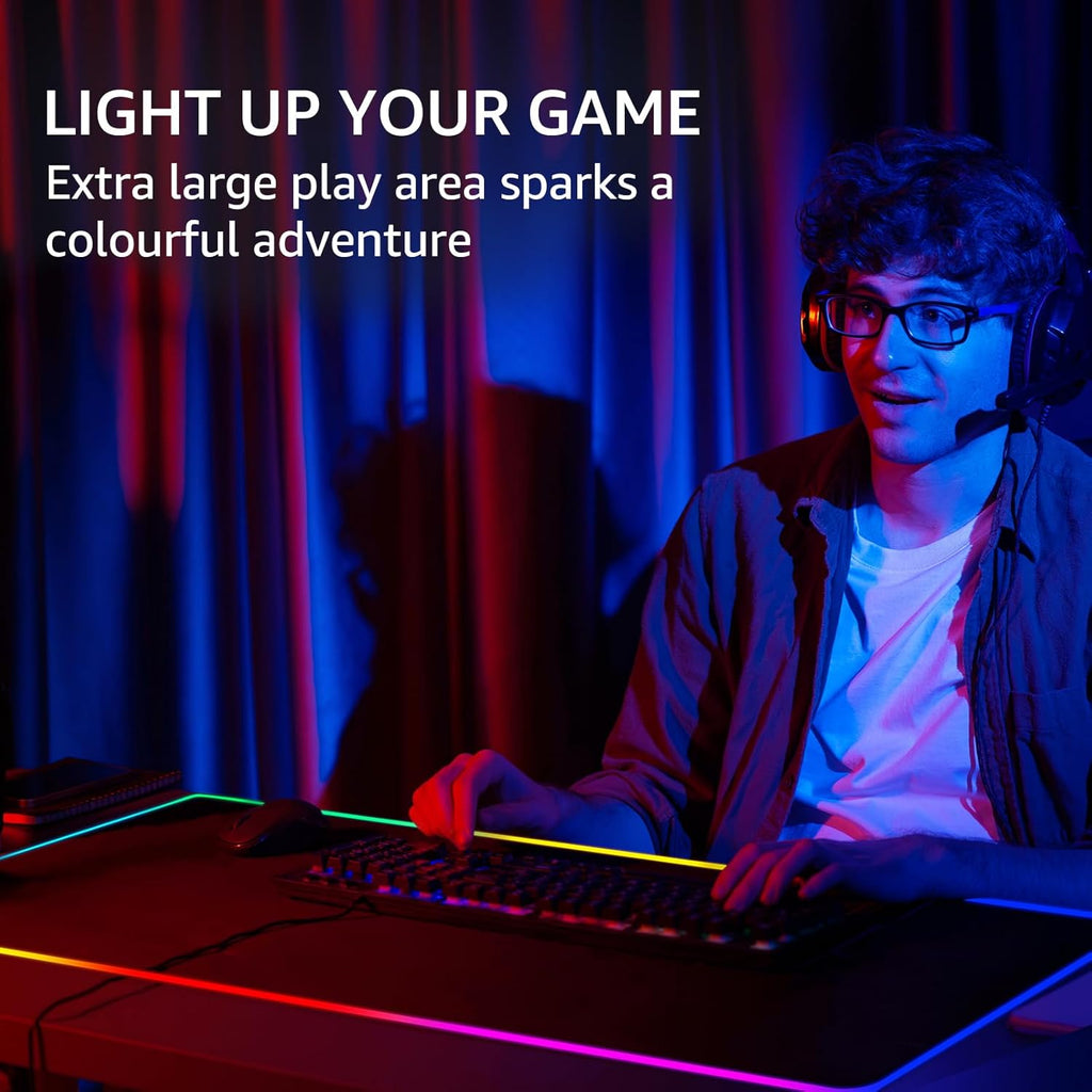 KTRIO RGB Large Gaming Mouse Pad with Stitched Edges, LED Extended Mousepad with Superior Micro-Weave Cloth, Non-Slip Base, Water Resist Keyboard Pad, Desk Pad for Gamer, Office & Home, 35.4 x 15.7 in
