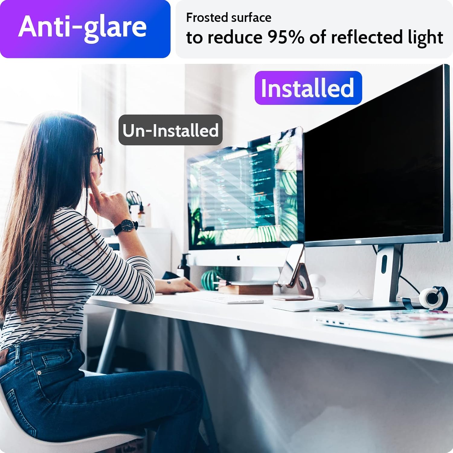 Privacy Screen for Computer Monitor 22 Inch 16:10 Aspect Ratio, Anti Blue Light Glare Removable 22 in Privacy Screen Filter Protective Film, HD 22 Inch Privacy Screen Protector for Monitor