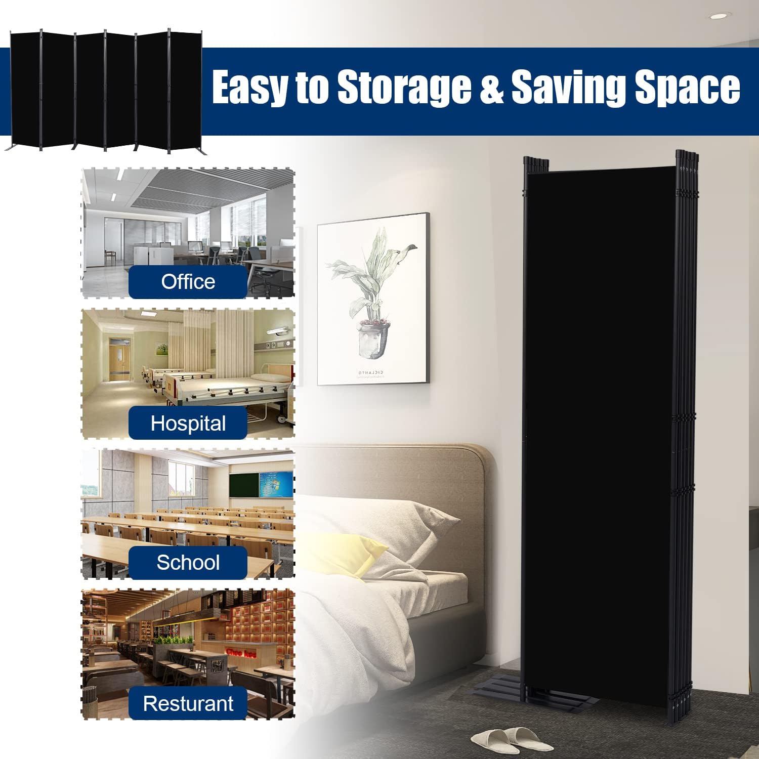 Room Divider 6FT Portable Room Dividers and Folding Privacy Screens, 132'' W Fabric Divider for Room Separation, 6 Panel Partition Room Dividers Freestanding Wall Divider Screen for Dorm Studio Office