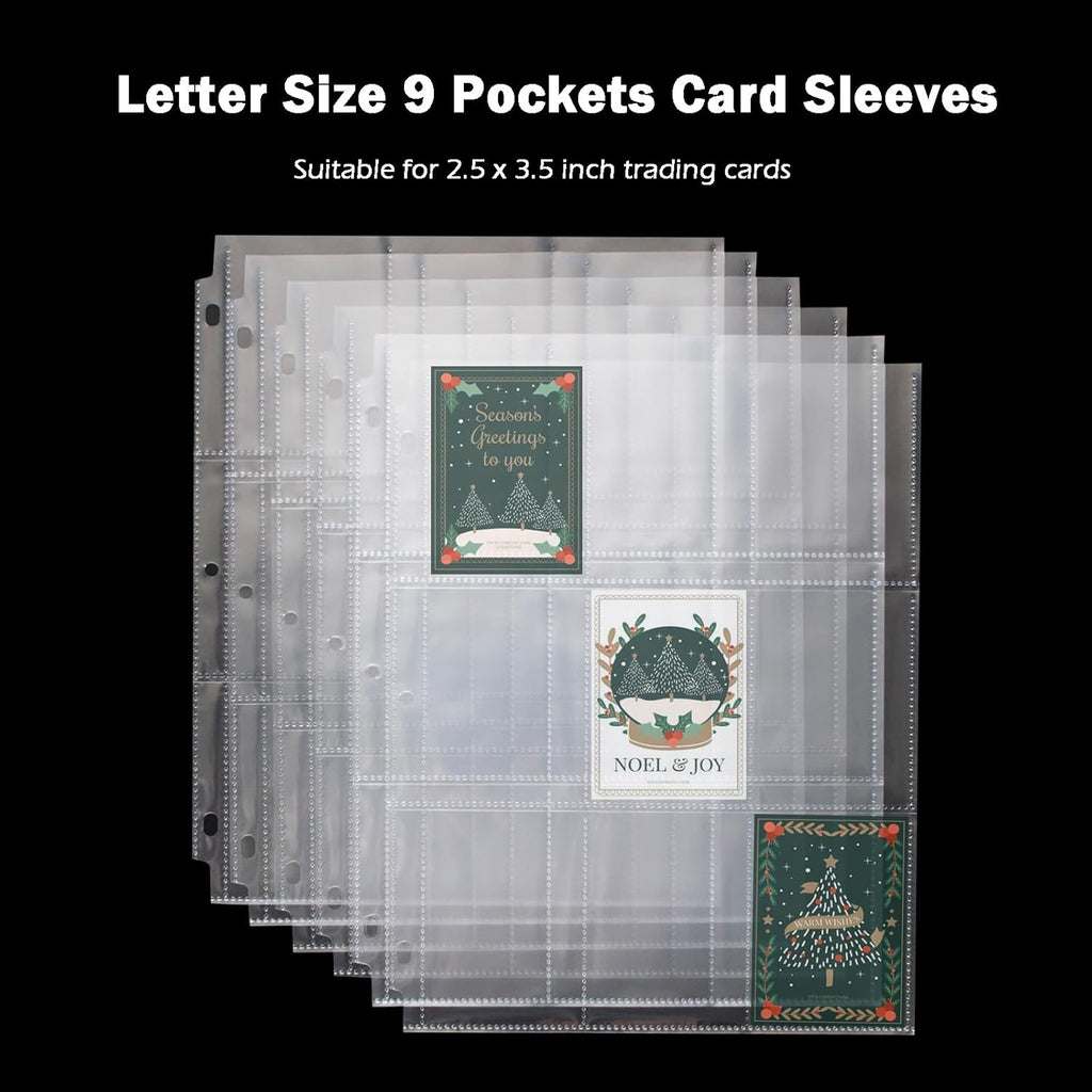 Seashell 50 Pack 9-Pocket Plastic Clear Trading Card Pages, 3 Hole Sleeves, Top Loading 450-Pockets Sheet Protectors for Baseball, Football, Game, Business Cards