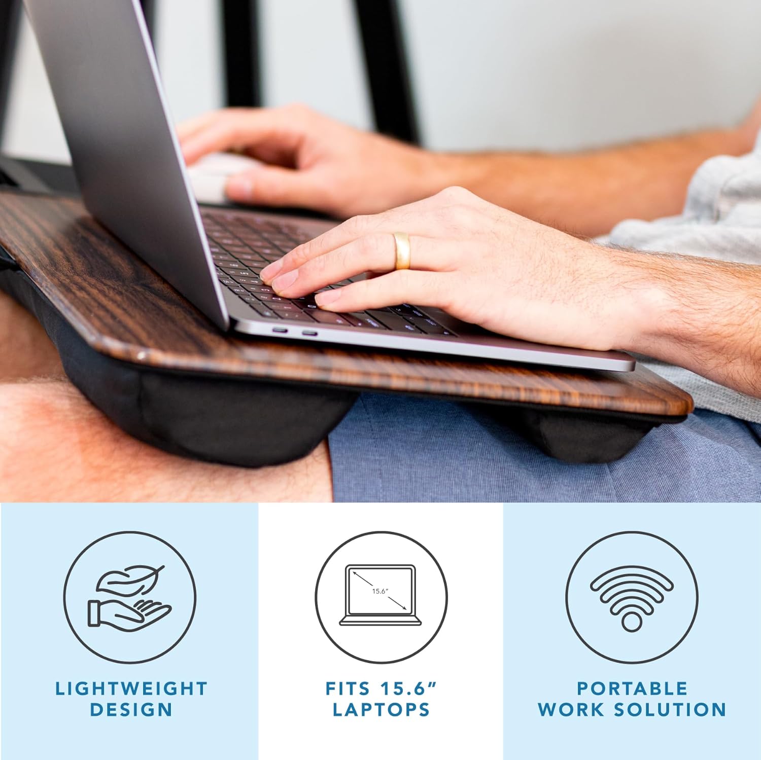 LAPGEAR Home Office Lap Desk with Device Ledge, Mouse Pad, and Phone Holder - Espresso Woodgrain - Fits up to 15.6 Inch Laptops - Style No. 91575