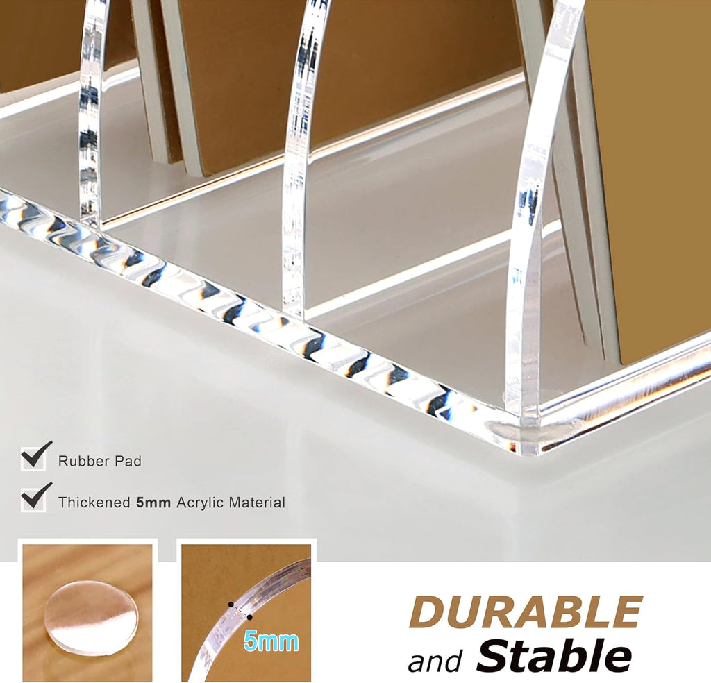 SANRUI Acrylic Desk File Organizer, 4 Vertical Compartments Clear Magazine File Holder Workspace Sorters, Folder Rack for Office Accessories Organization Storage