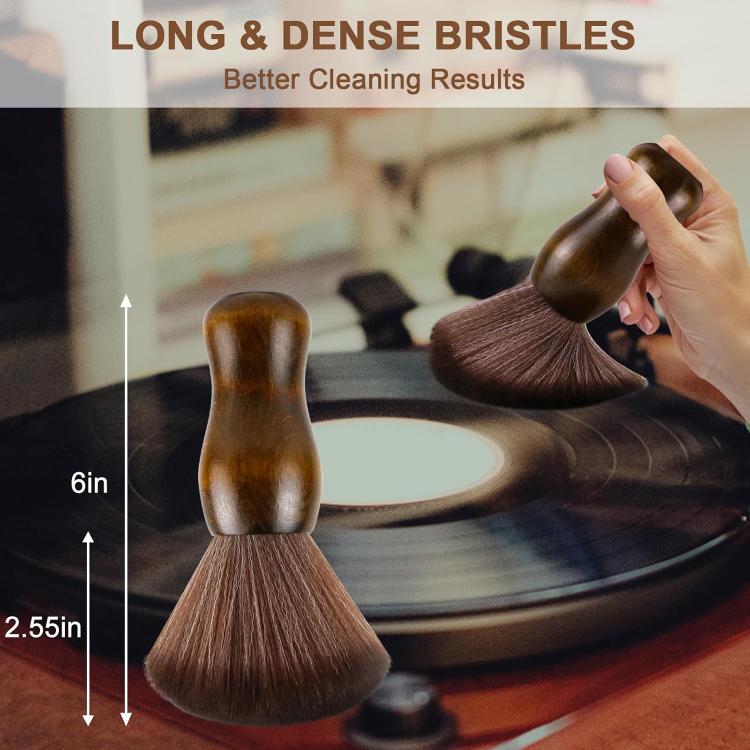 Vinyl Record Cleaning Brush - Anti Static Dust Wooden Vinyl Cleaner Brush - Record Player Accessories