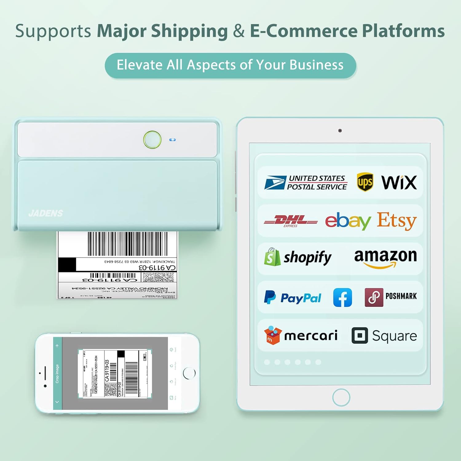 JADENS Bluetooth Thermal Label Printer -Wireless Shipping Label Printer for Small Business & Package, USPS, Etsy, Amazon, Compatible with iPhone, Windows, Android, 4x6, Label Maker, Green