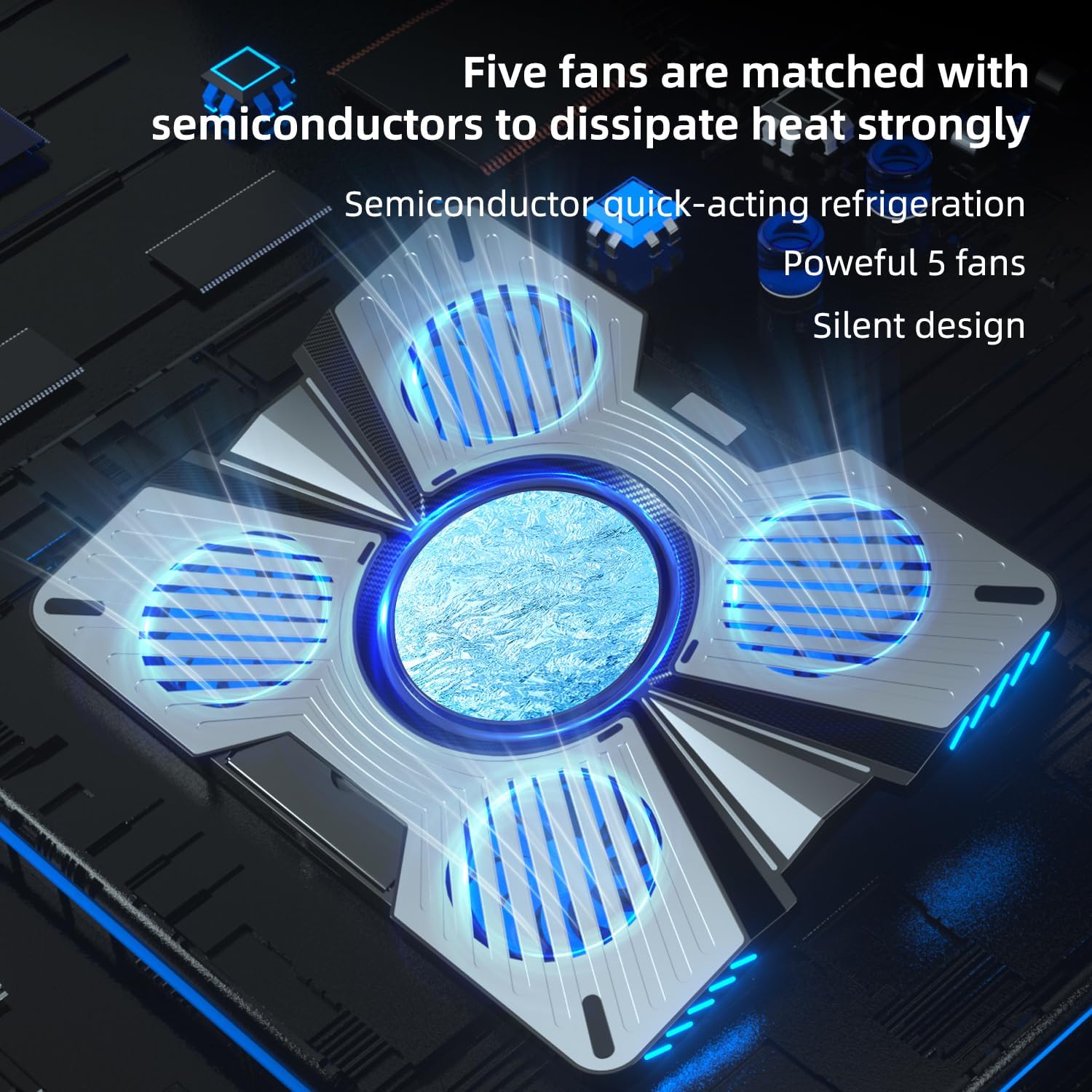 Thermoelectric Laptop Cooling Stand with 5 Fans - Adjustable Height for Laptops up to 19", Compatible with MacBook, Alienware, ROG & Gaming Laptops