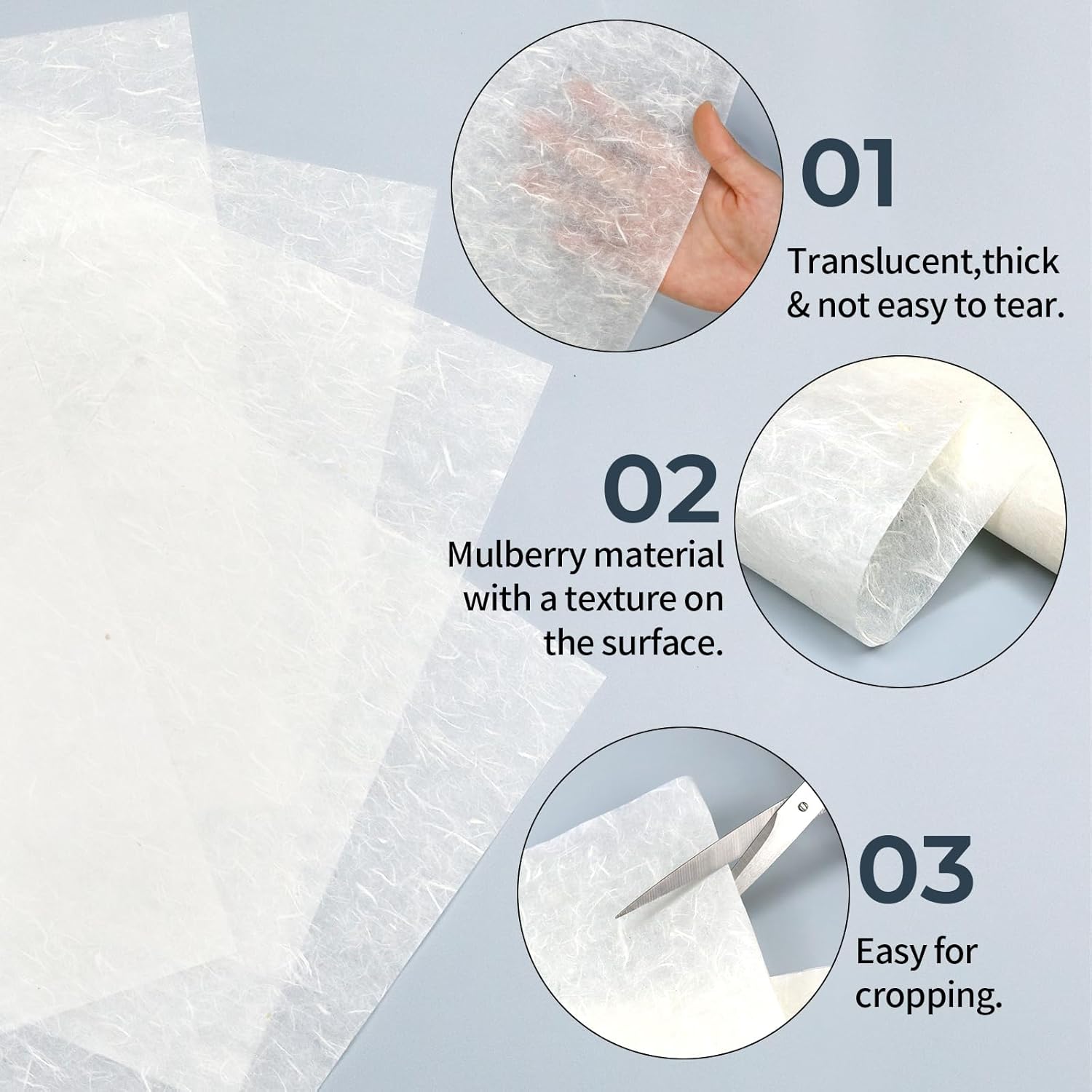 50/100 Sheets FIVEIZERO A4 Mulberry Paper Sheets Natural Fiber Rice Papers,8.3x11.7in Natural Decoupage Tissue Paper for Writing Painting, Decorative &Card Making Papers DIY Craft
