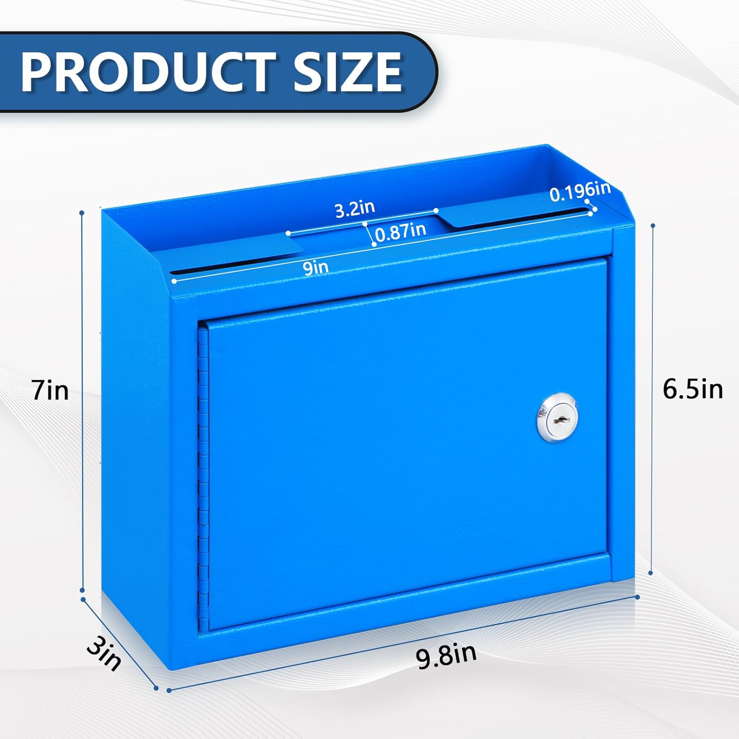 Kyodoled Suggestion Box,Locking Mailbox, Key Drop Box, Wall Mounted Mail Box,Safe Lock Box,Ballot Box,Donation Box 9.8" W x 3" D x 7" H, Blue
