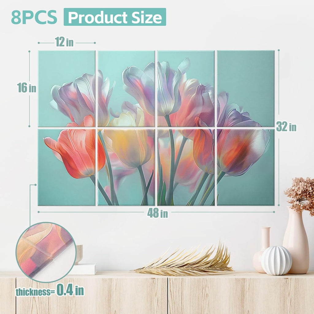 8 Pack Art Acoustic Panels, 48"X32" Self-adhesive Soundproof Wall Panels, Decorative Sound Absorbing Panel, Acoustic Treatment for Studio, Home, Office (Colorful Tulips)