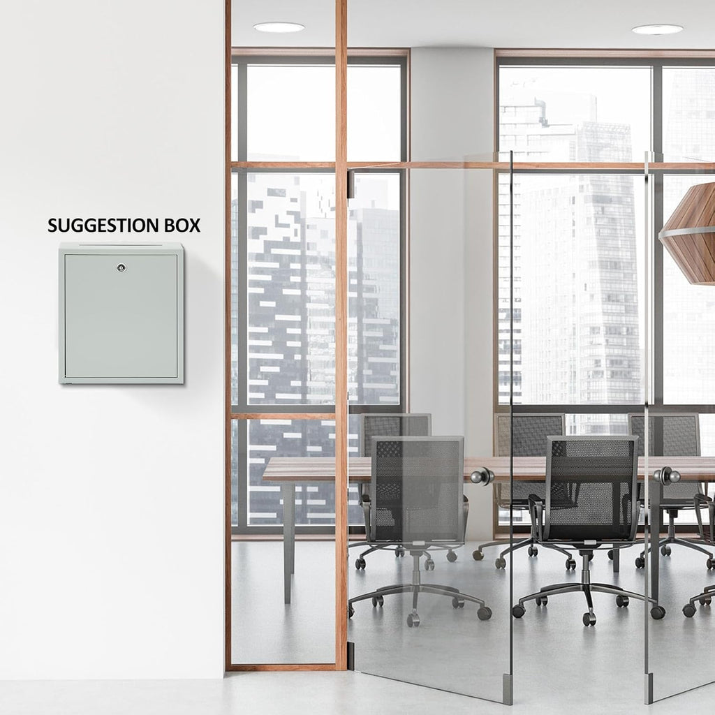 Metal Donation Box Suggestion Box with Slot and Lock-Cash for Money-Waterproof Drop Comment and Ballot Voting for Easy Wall mounting(Light Gray,13 x 11.4 x 3.5 Inches)