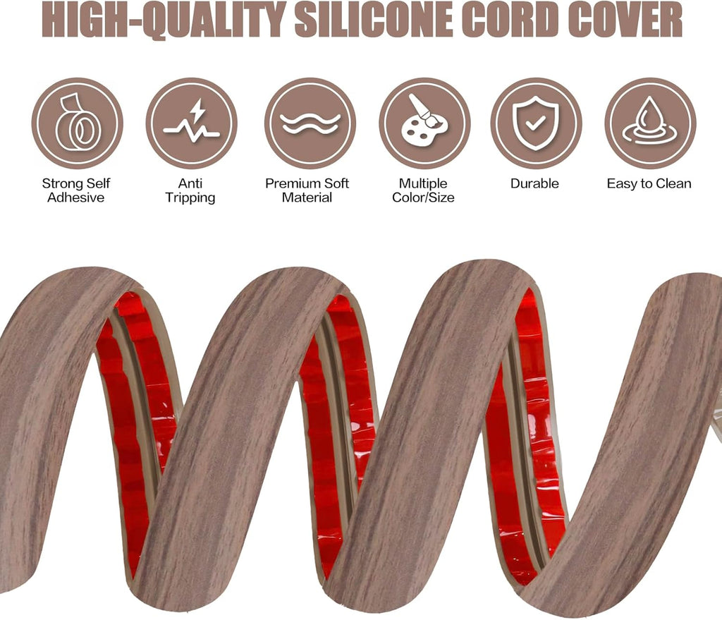 Floor Cord Cover Self Adhesive Cord Hider,3.3FT Cable Management, Extension Strip Protector for Wires, Prevent Cable Trips for Offices, Gyms, Exhibitions Cavity:0.3"(W) x 0.28"(H) Wood Walnut