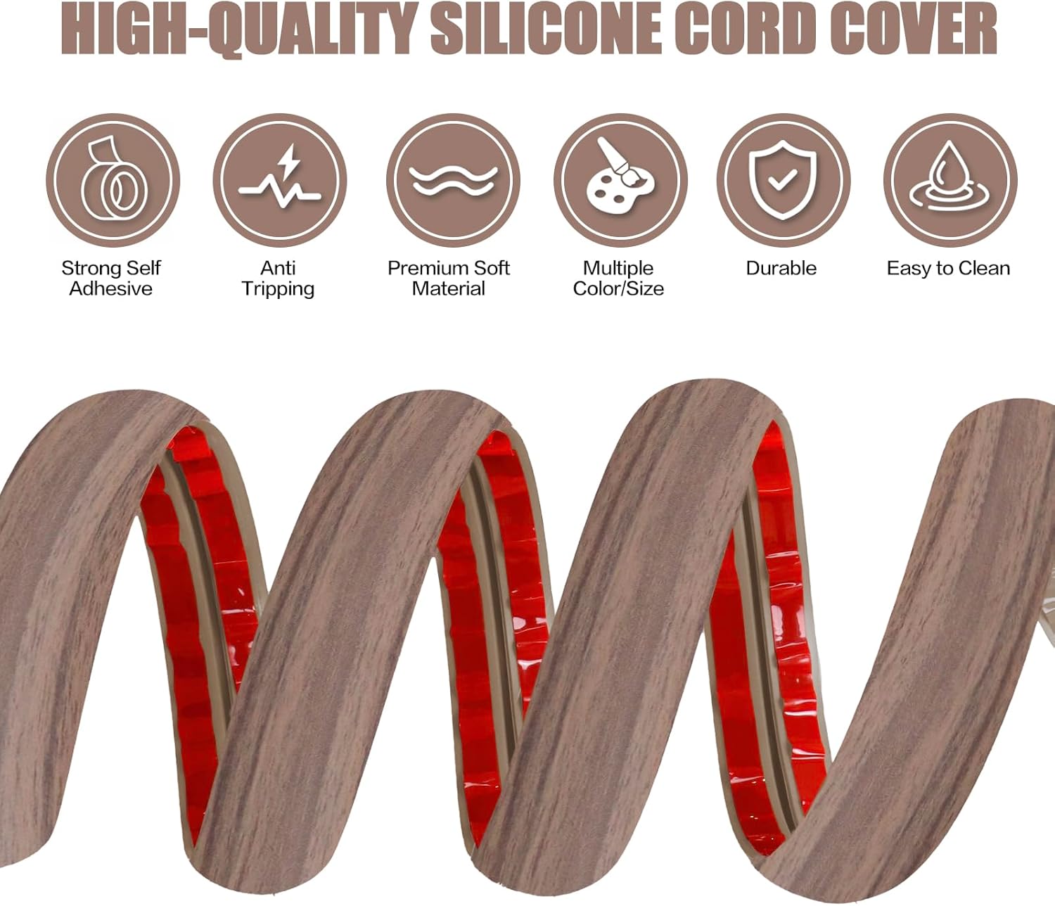 Floor Cord Cover Self Adhesive Cord Hider,10FT Cable Management, Extension Strip Protector for Wires, Prevent Cable Trips for Offices, Gyms, Exhibitions Cavity:0.51"(W) x 0.3"(H) Wood Walnut