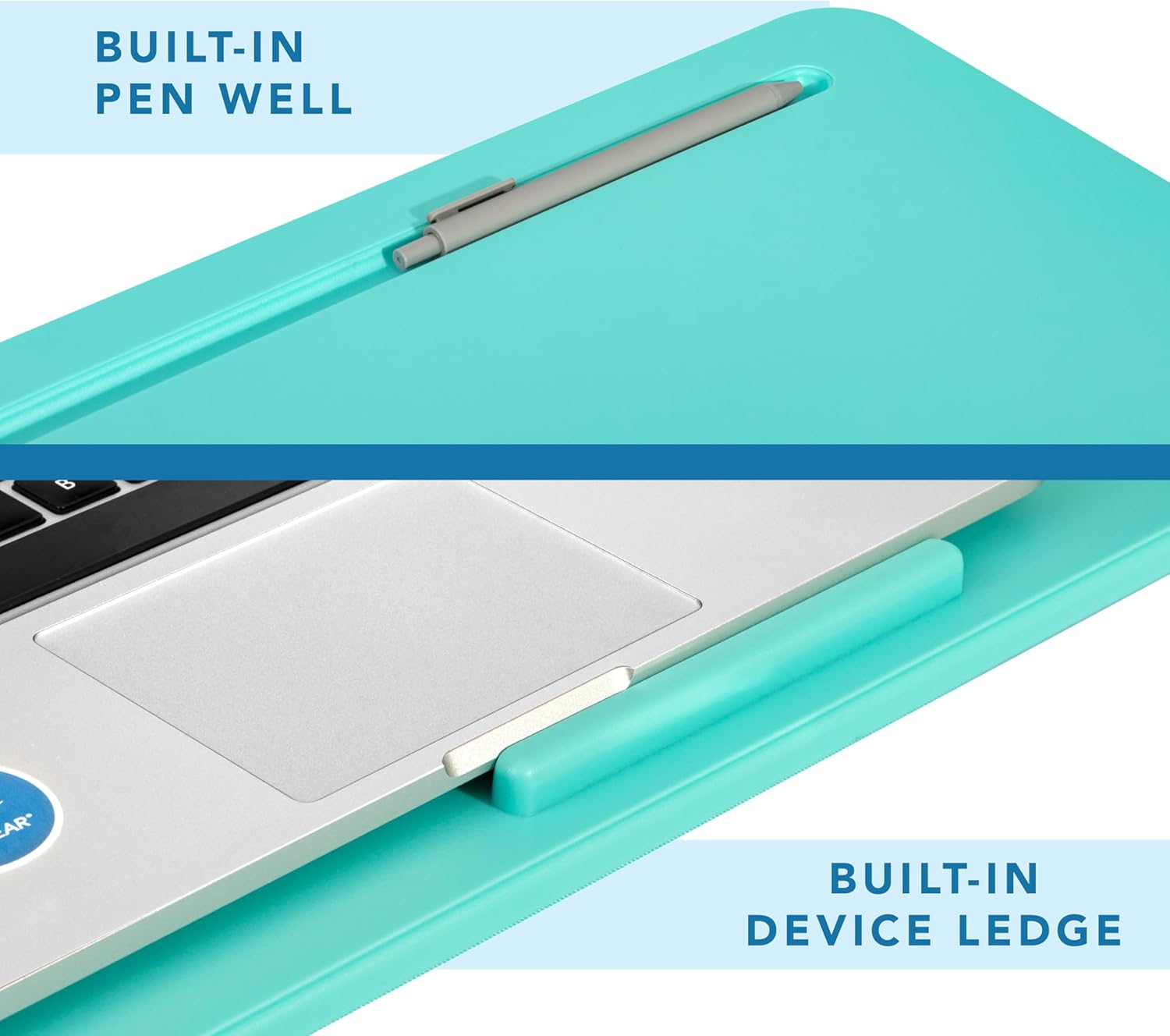 LAPGEAR Original Lap Desk – Large (17.9” x 13”) | Fits Up to 17.3” Laptops | Cushioned with Device Ledge, Pencil Tray & Handle | Portable & Lightweight | Aqua Sky – Style No. 45159