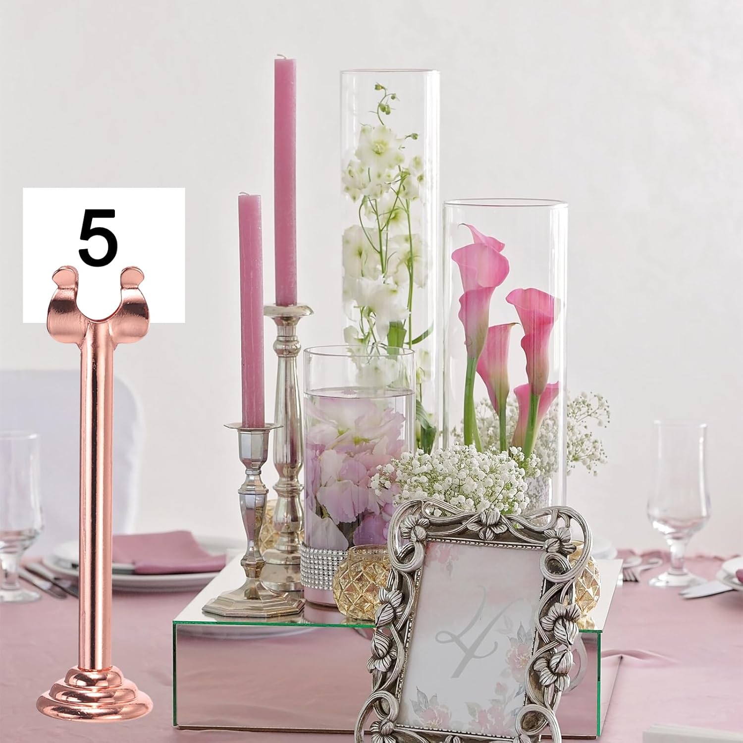MECCANIXITY 12Pcs Table Number Holder 3.9 Inch Place Card Holder Picture Holders Rose Gold Table Sign Holders for Wedding Anniversary Birthday Party
