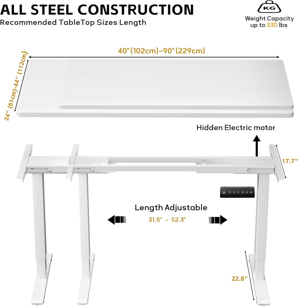 330lbs Dual Motor Standing Desk Frame for 40 to 90″ Desktop, Electric Adjustable Legs with Memory Presets, Stand Up Desk Frame Workstation for Home Office, White Frame Only