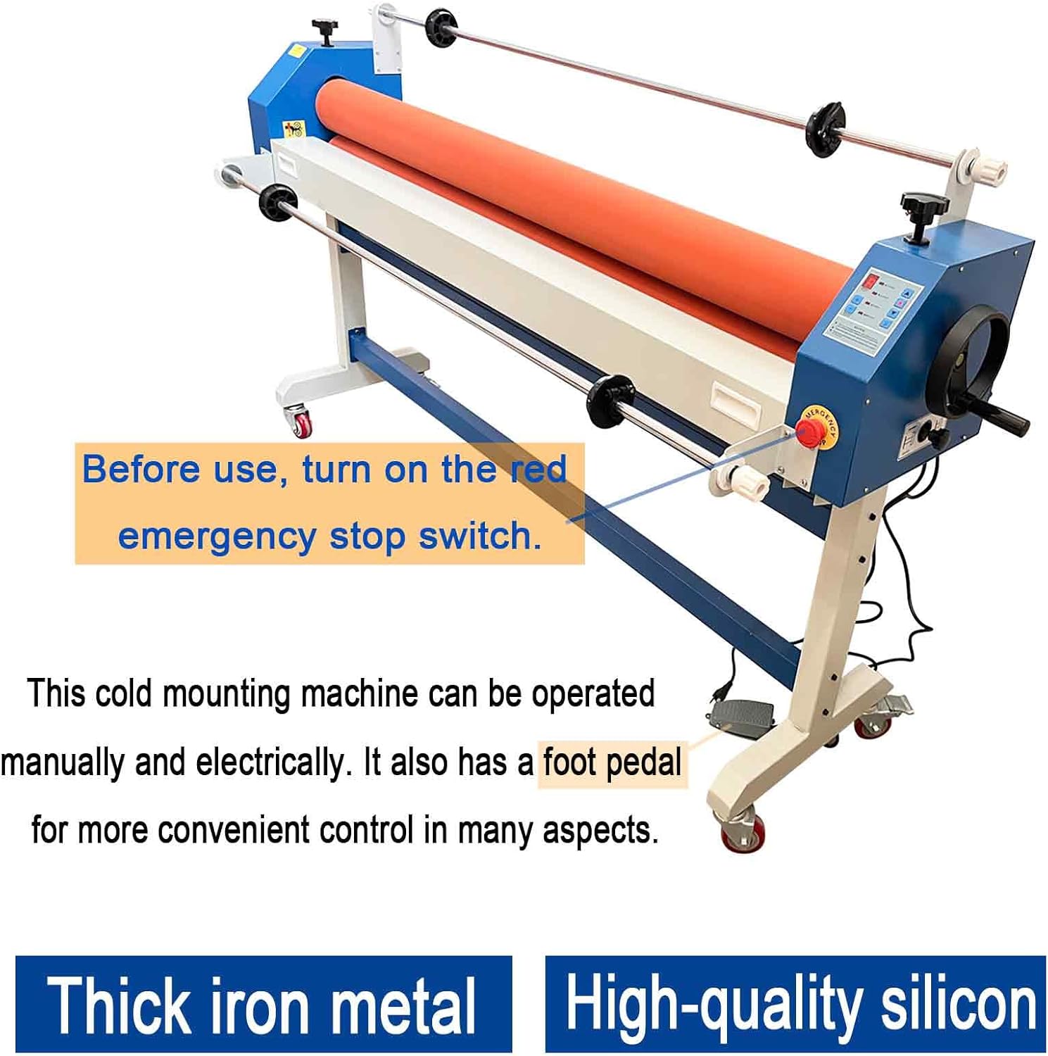 51in(1300mm) 110V Electric/Manual Cold Laminating Machine with Film Release Rod, Adjustable Speed Laminator with Foot Pedal, Soft Rubber Roller, for Cold Mounting Photos