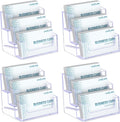 Uniclife 4 Pack Acrylic Business Card Holder for Desk 3 Slots Clear Business Card Display Stand for Men & Women Desktop Business Card Organizer Card Stand for Office Home Exhibition, 180 Card Capacity